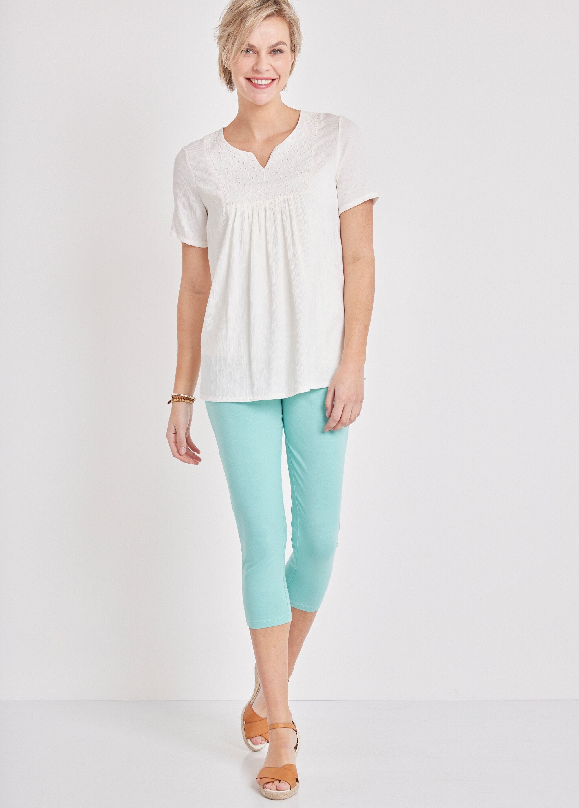 Korte_legging_in_effen_of_bedrukte_katoen_Uni_vert_d'eau_SF1_slim