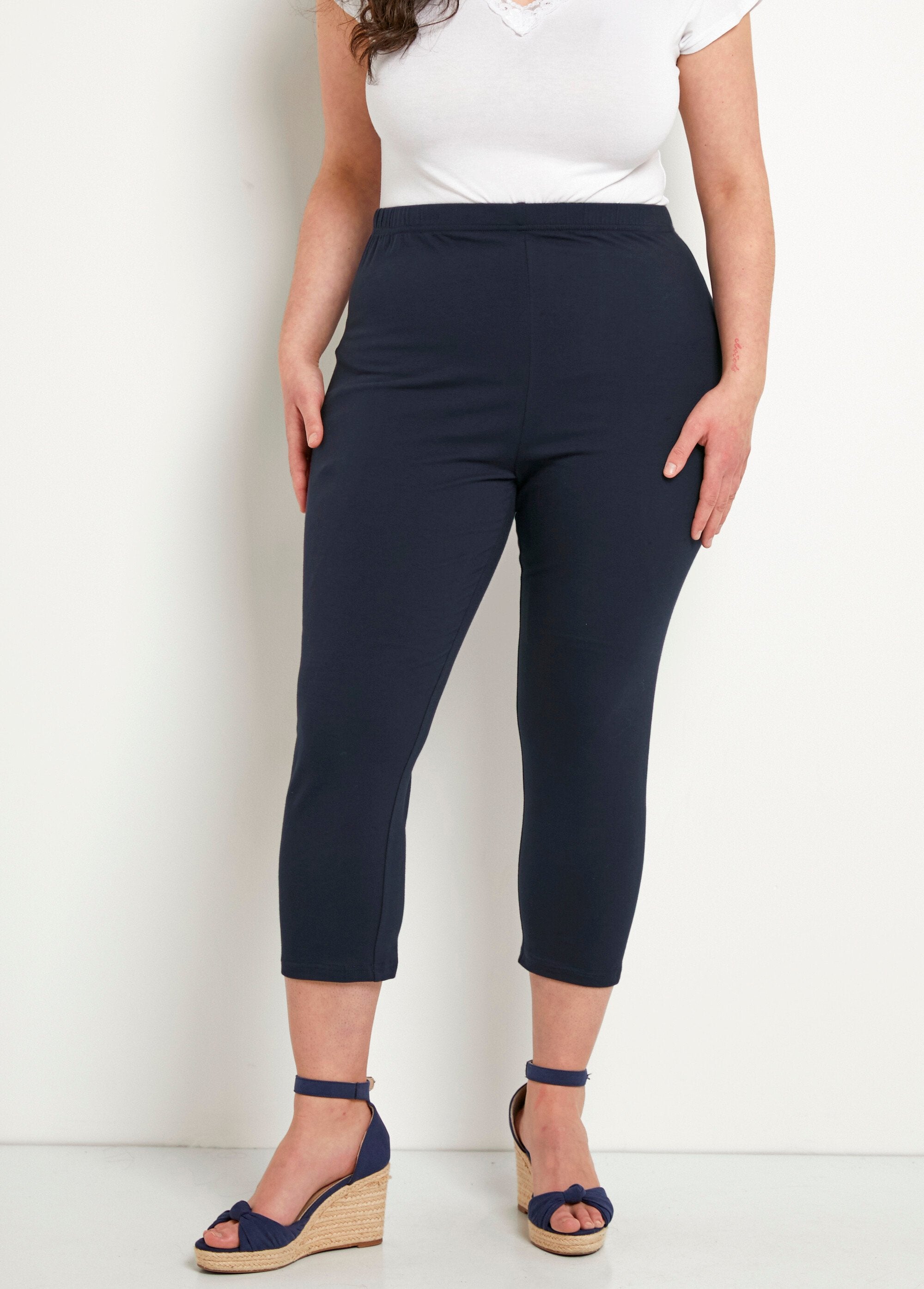 Legging_court_taille_élastiquée_coton_Uni_marine_FA1_curvy