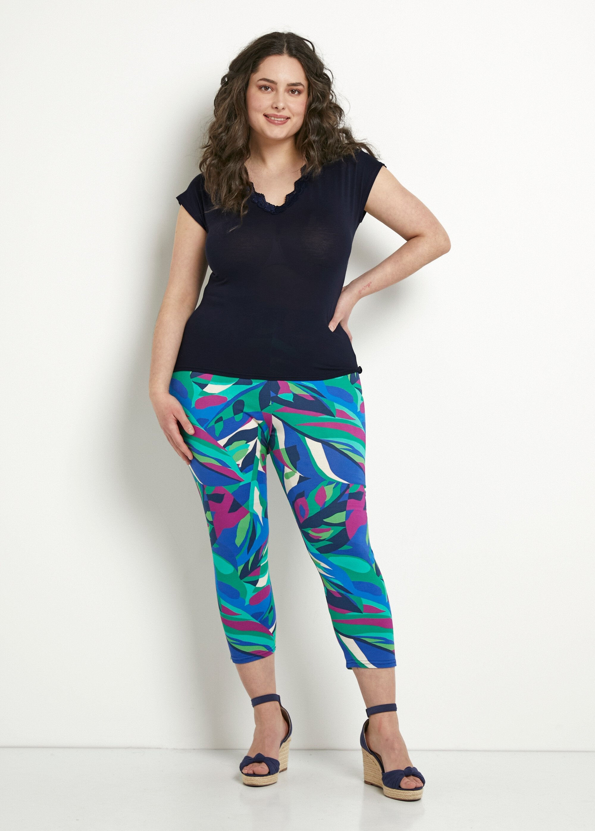 Legging_court_taille_élastiquée_extensible_Multicolore_SF1_curvy