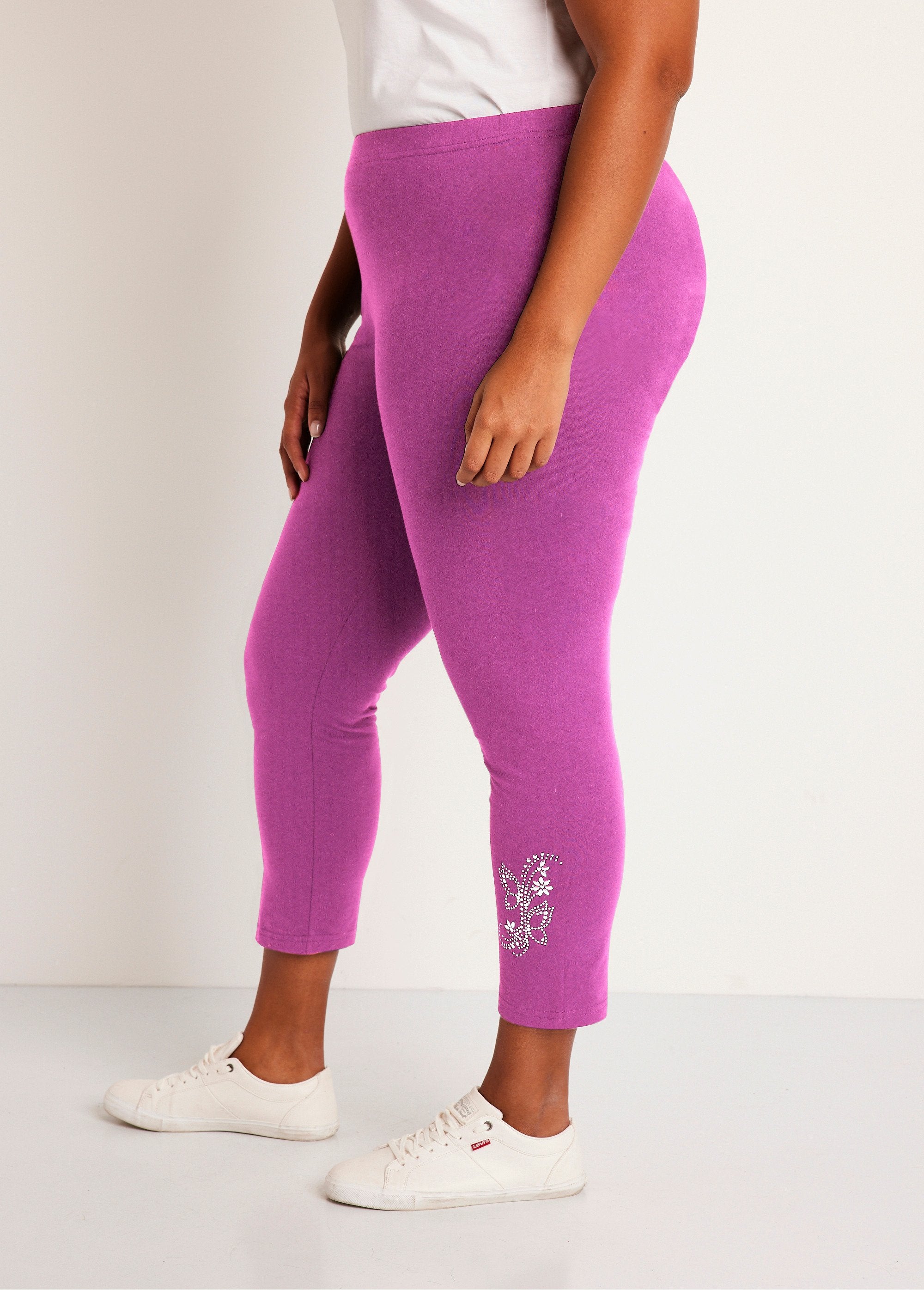 Effen_korte_legging_met_elastische_tailleband_Fuchsia_DR1_curvy