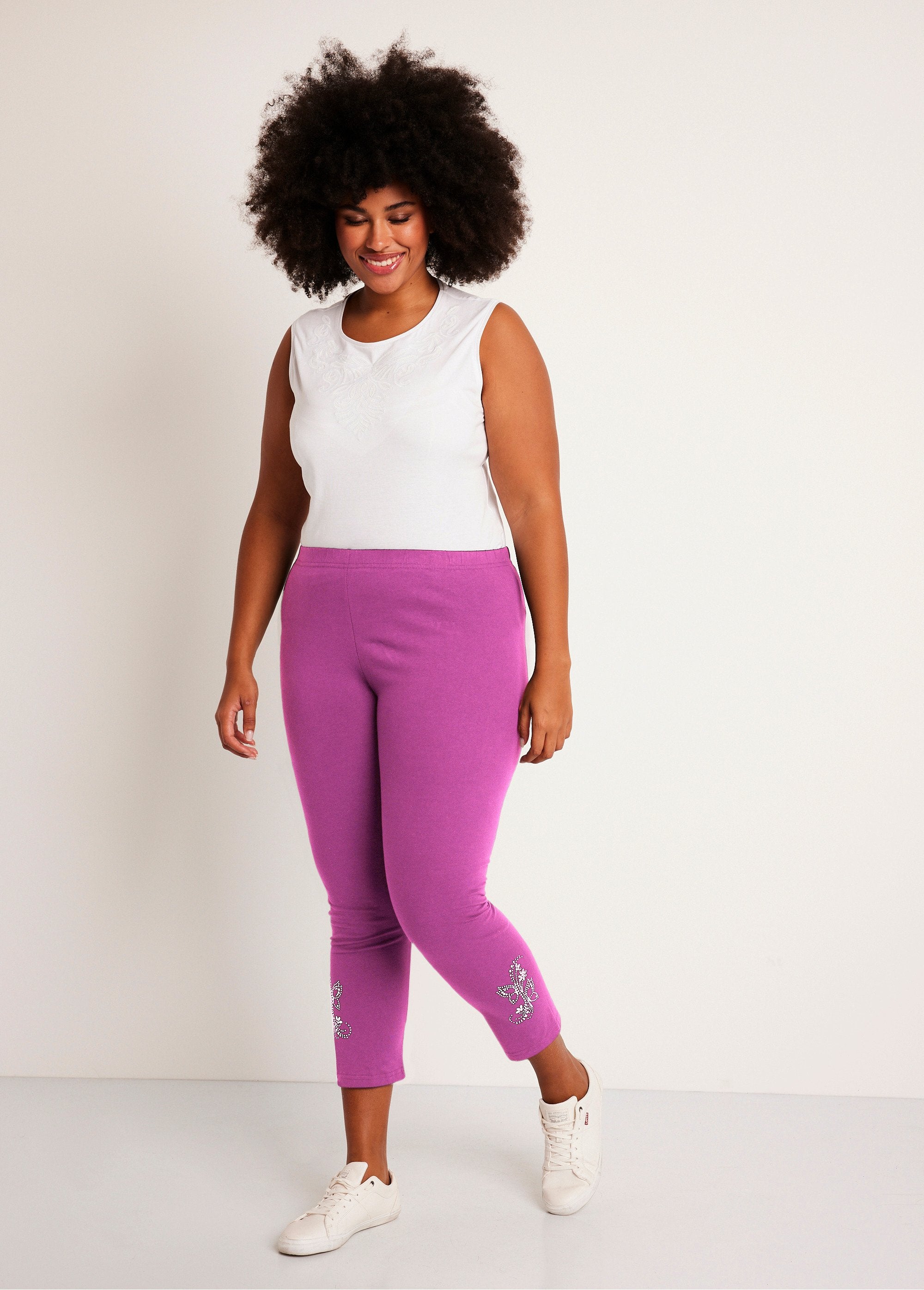 Effen_korte_legging_met_elastische_tailleband_Fuchsia_SF1_curvy