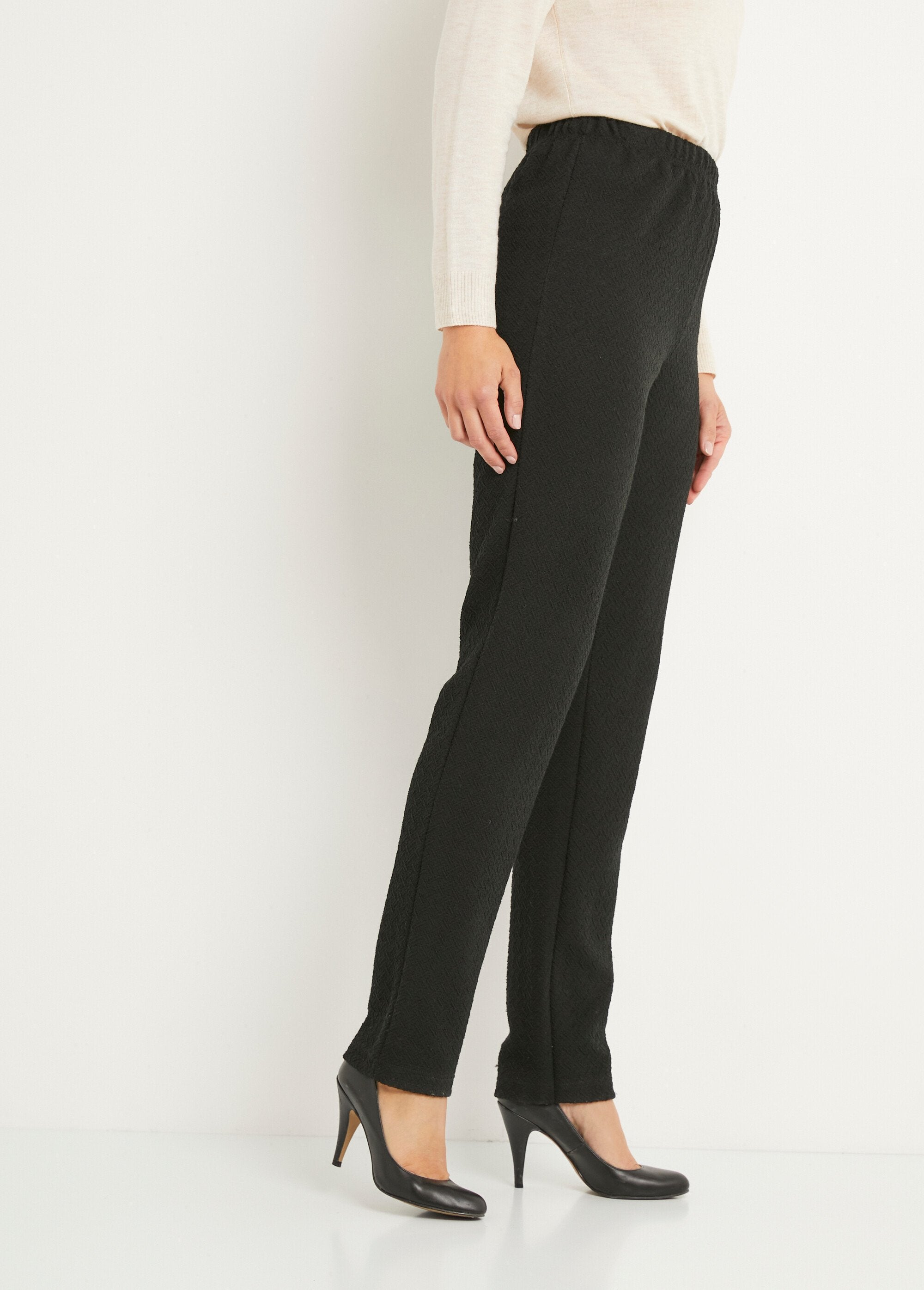 Rechte_legging_met_elastische_tailleband_en_wol_Effen_zwart_DR1_slim