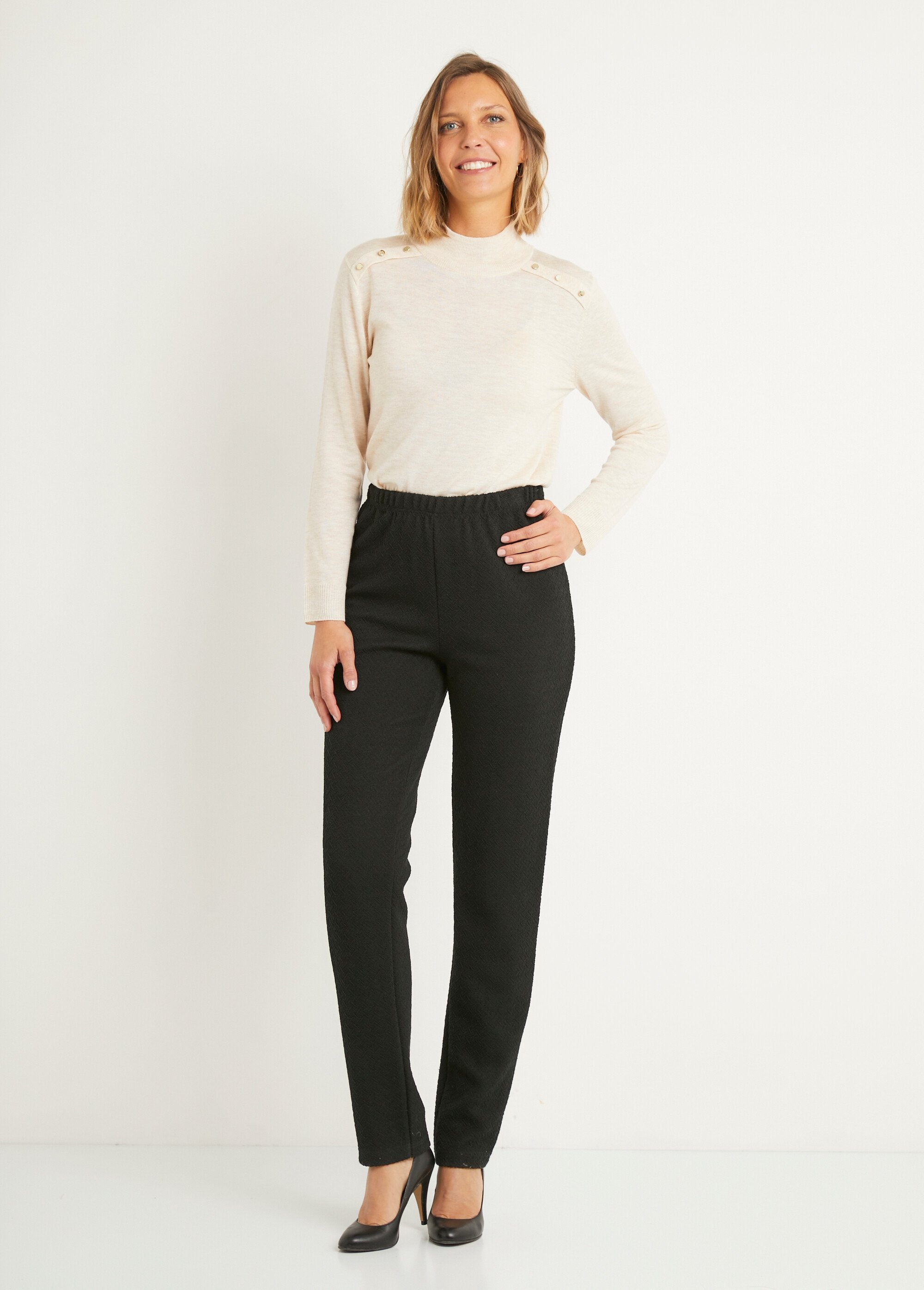 Rechte_legging_met_elastische_tailleband_en_wol_Effen_zwart_SF1_slim