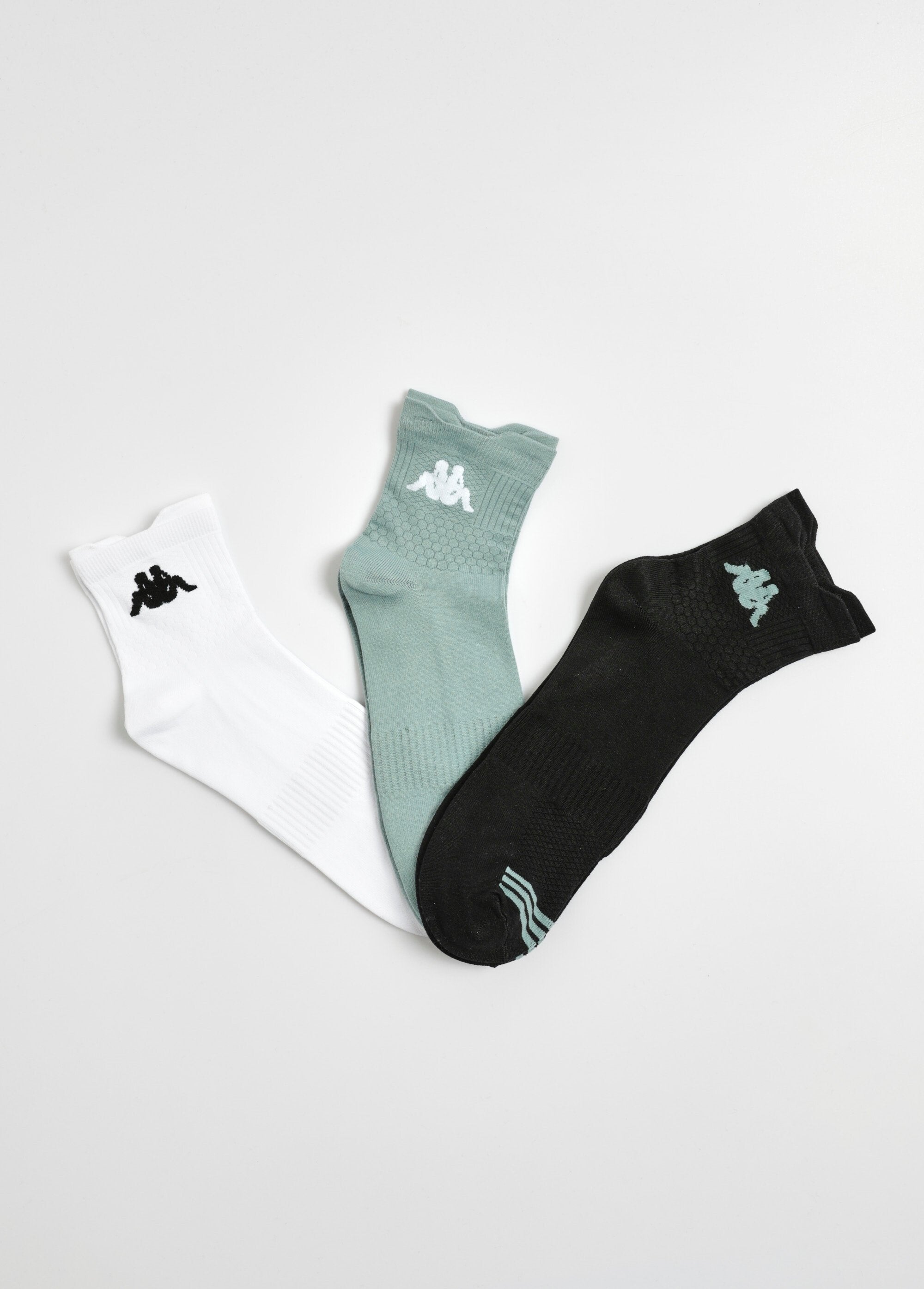 Set_van_3_sportsokken,_assorti_Vert_et_blanc_et_noir_FA1_slim