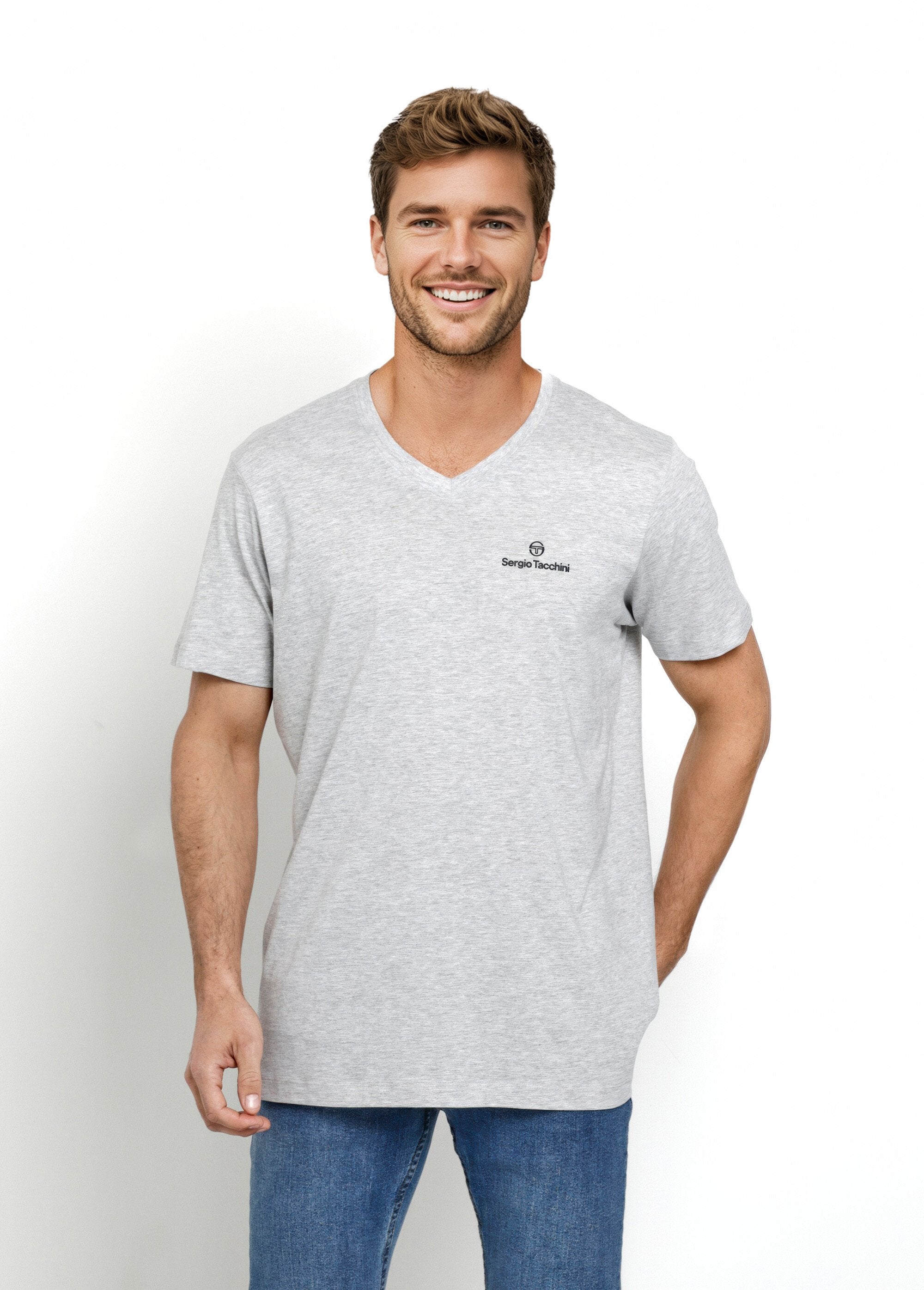 Gemarmerd_T-shirt_met_V-hals_en_korte_mouwen_Gris_FA1_slim