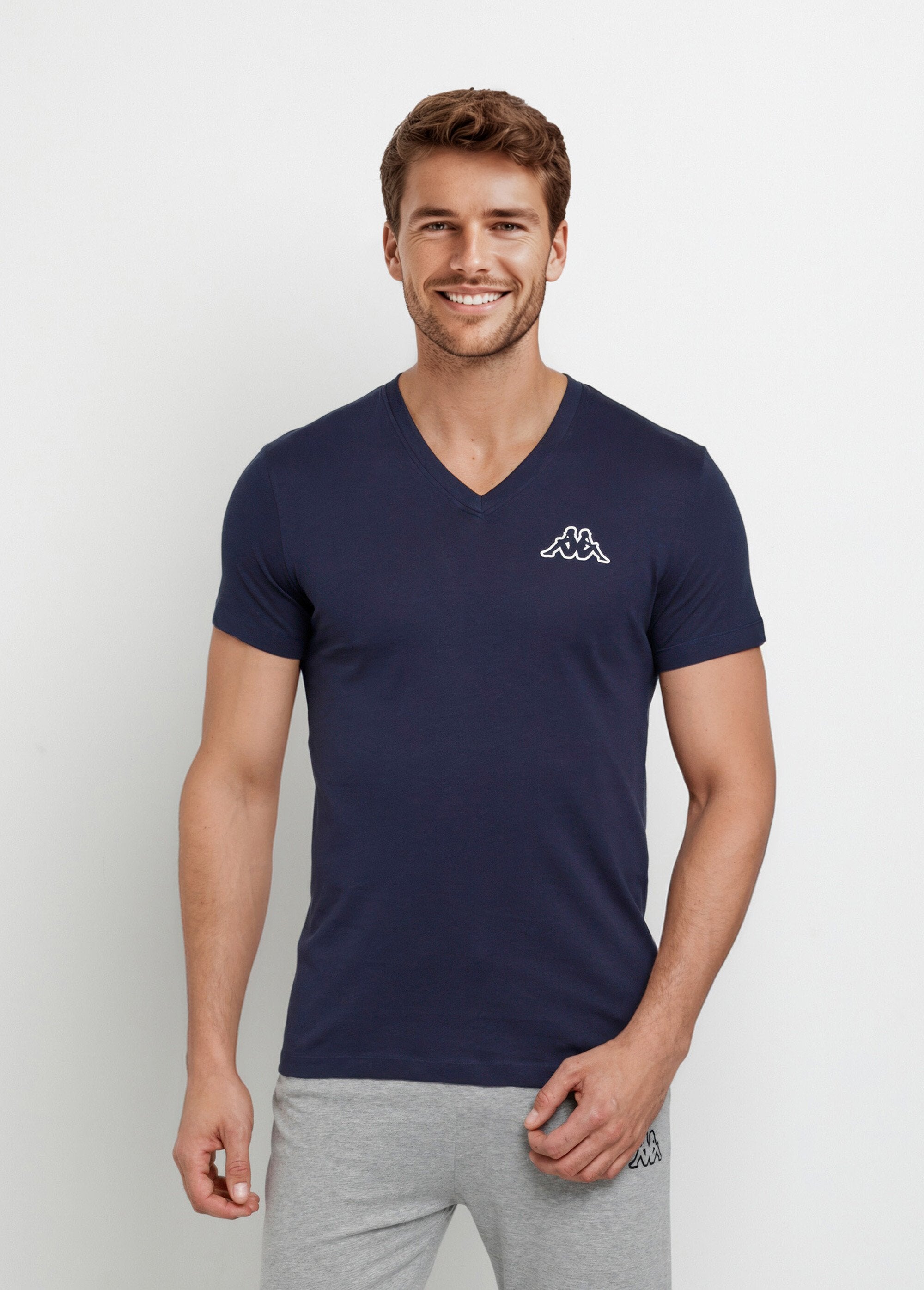 Donker_V-hals_T-shirt_met_korte_mouwen_Bleu_marine_FA1_slim