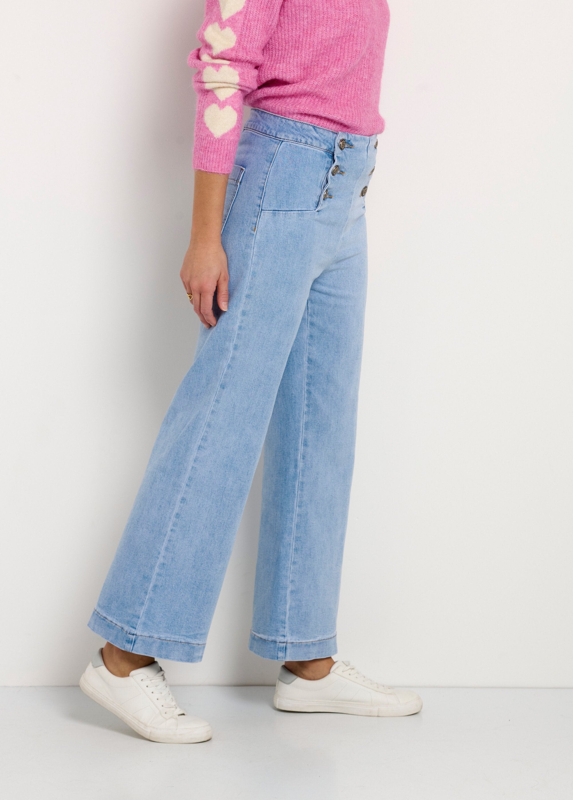 Pantalon_à_pont_en_jean_coupe_flare_Bleached_DR1_slim