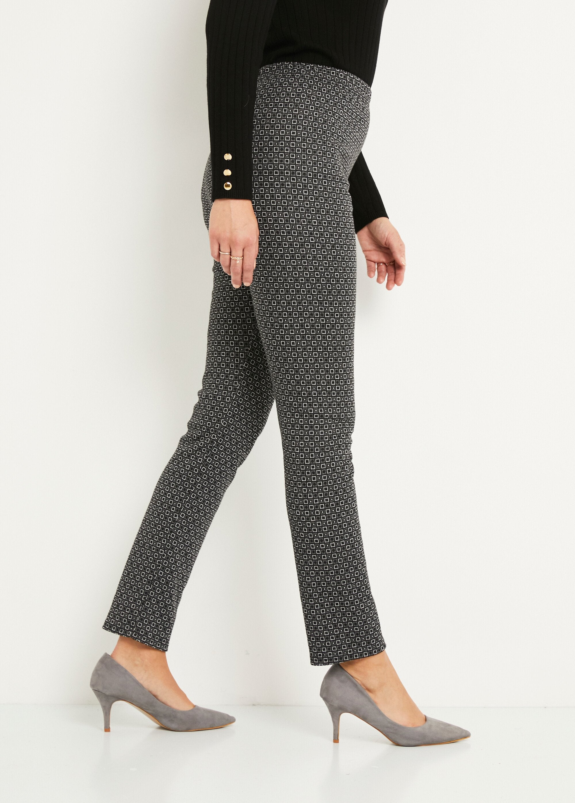 Rechte,_taps_toelopende_broek_met_jacquard_elastische_tailleband_Gris_et_noir_DR1_slim