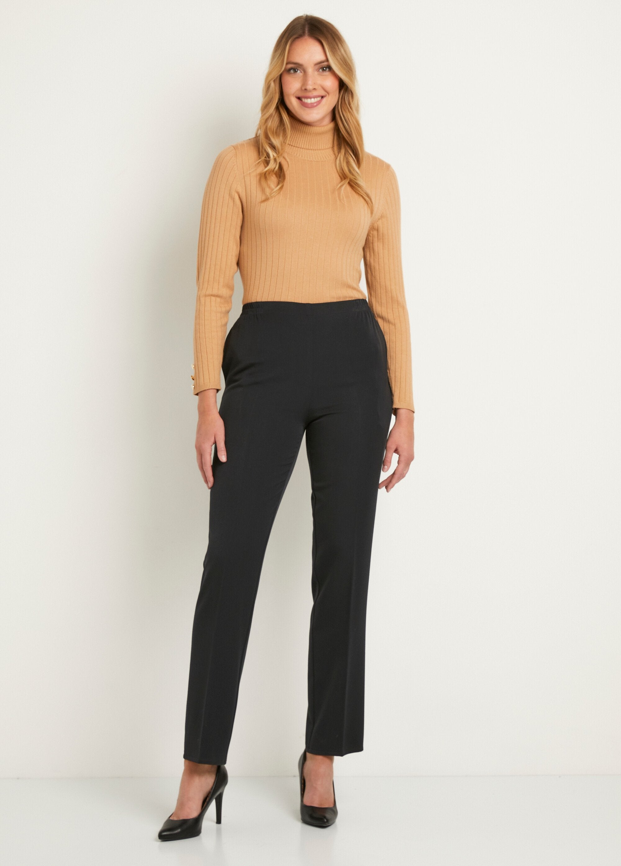 Broek_met_rechte_pijpen,_semi-elastische_tailleband_en_plat_buikje_Effen_marine_SF1_slim