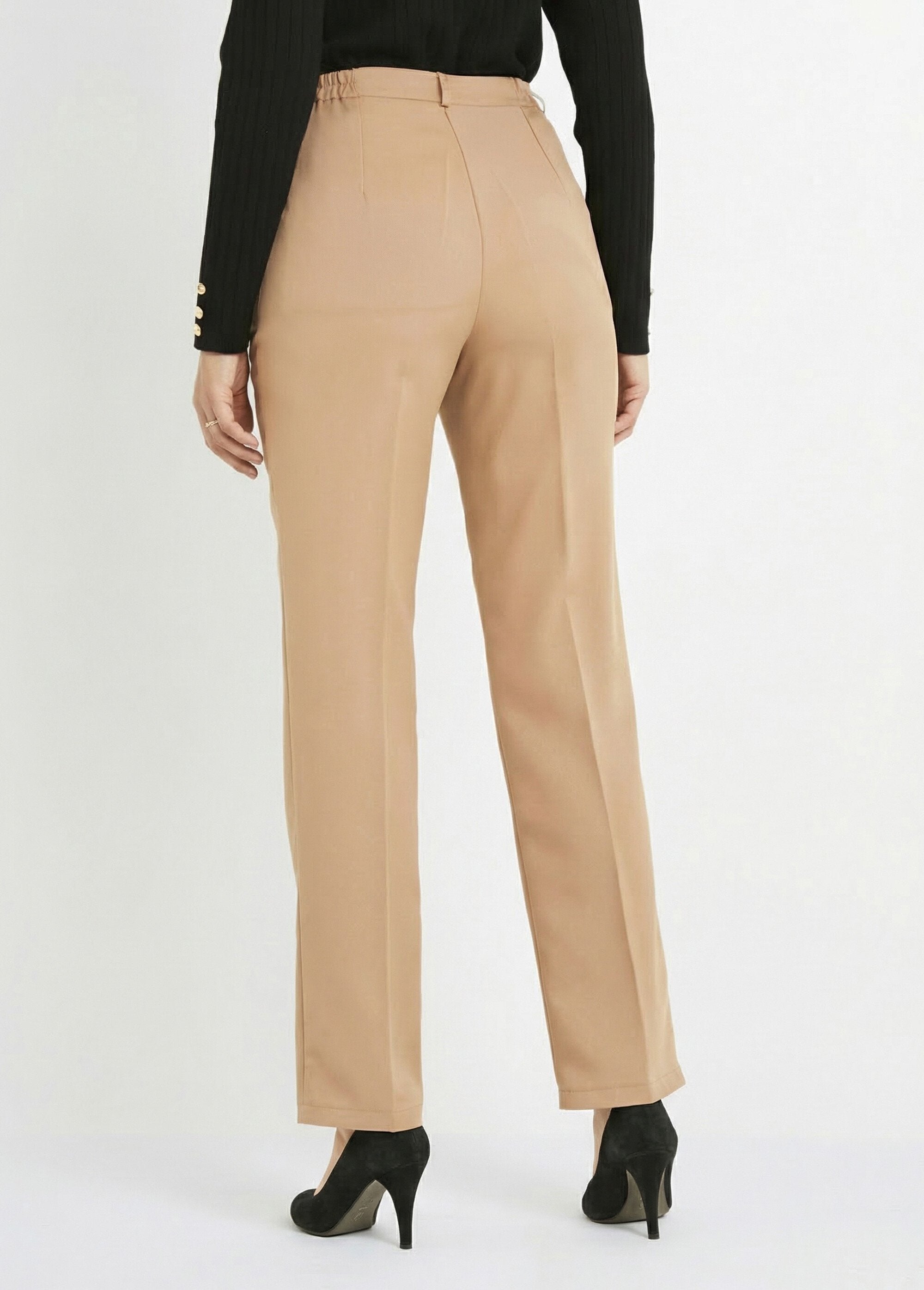 Effen_broek_met_rechte_pijpen_en_semi-elastische_tailleband_Beige_DO1_slim