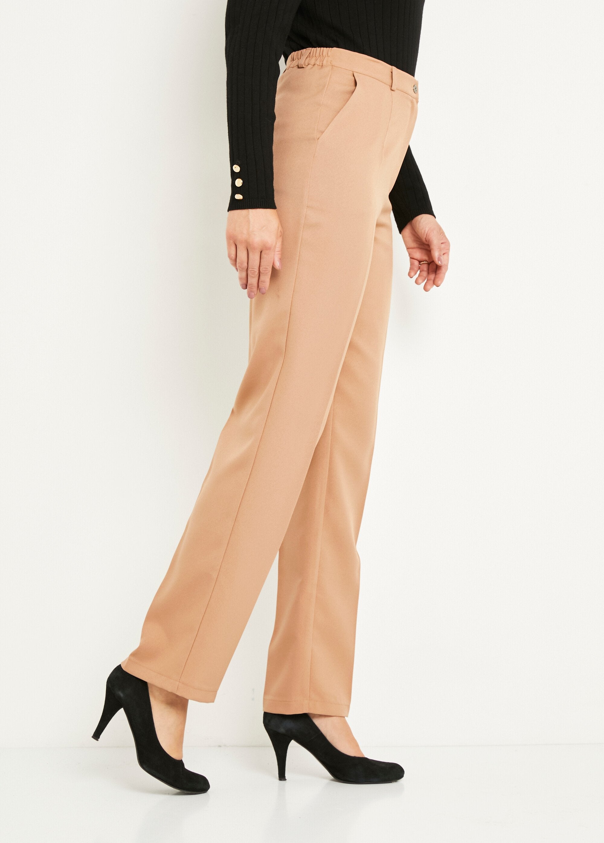 Effen_broek_met_rechte_pijpen_en_semi-elastische_tailleband_Beige_DR1_slim