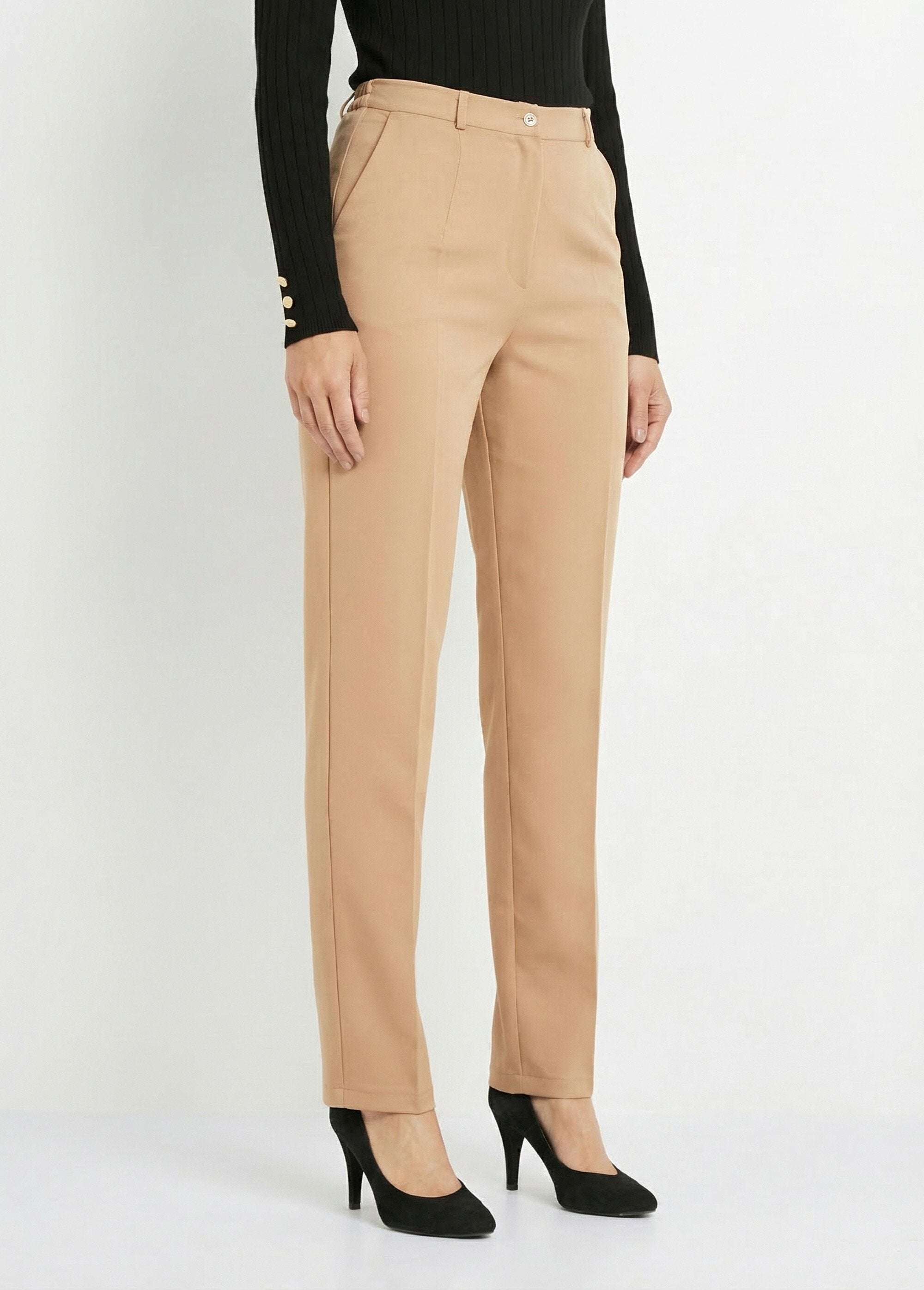 Effen_broek_met_rechte_pijpen_en_semi-elastische_tailleband_Beige_FA1_slim