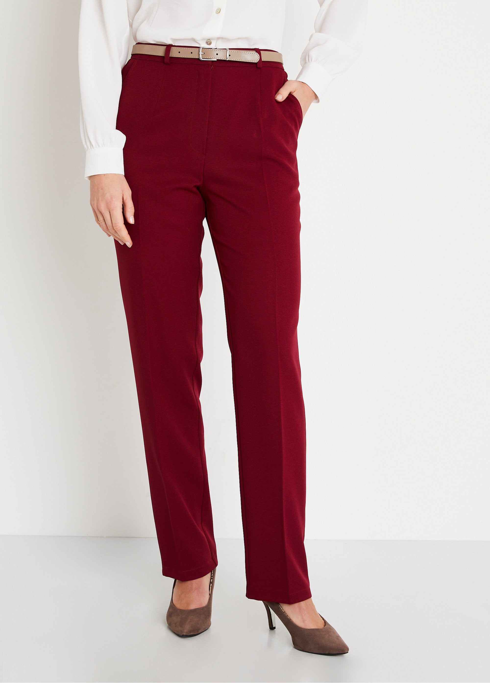 Effen_broek_met_rechte_pijpen_en_semi-elastische_tailleband_Bordeaux_FA1_slim