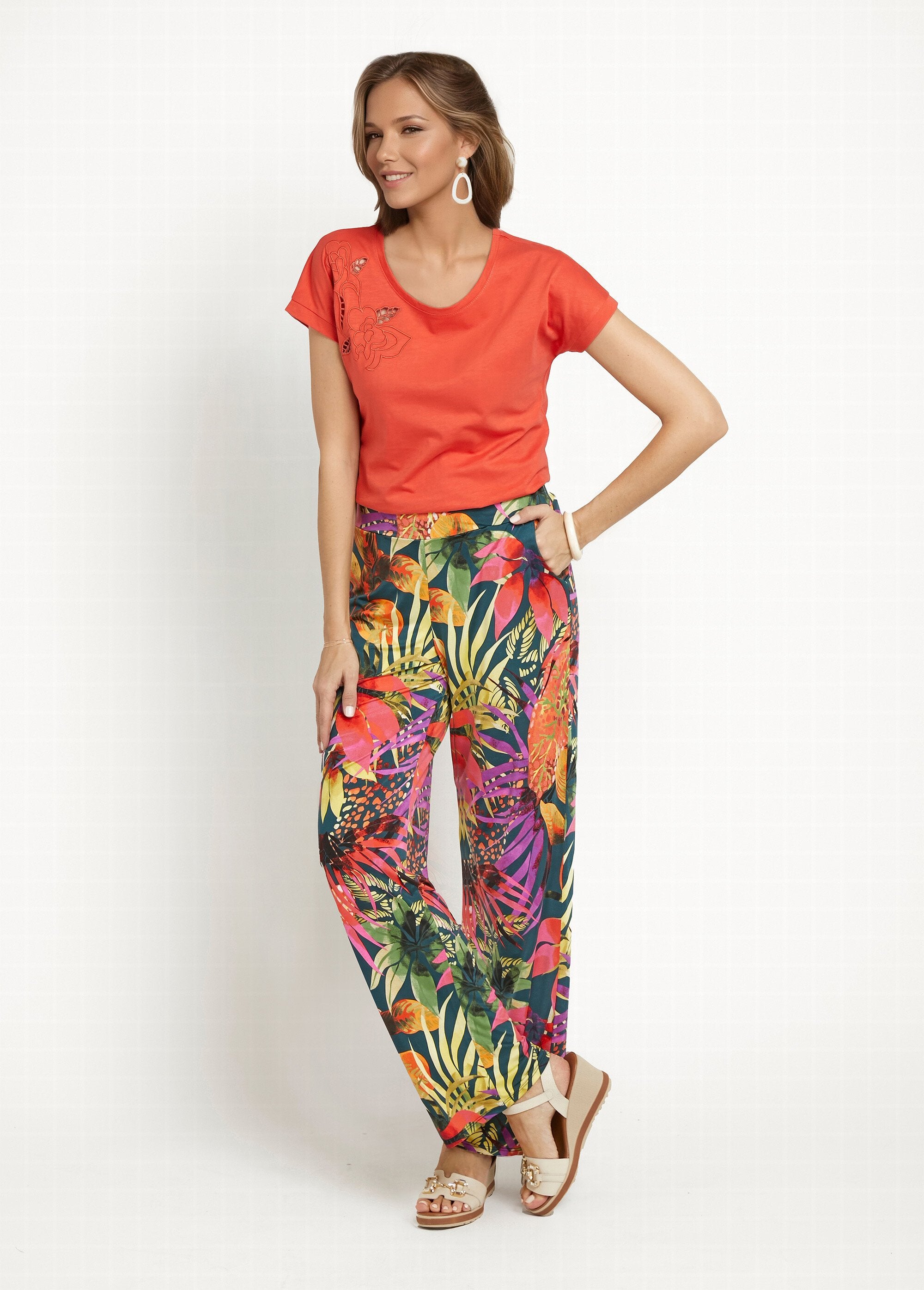 Pantalon_fluide_stretch,_fleuri_tropical_Multicolore_SF1_slim