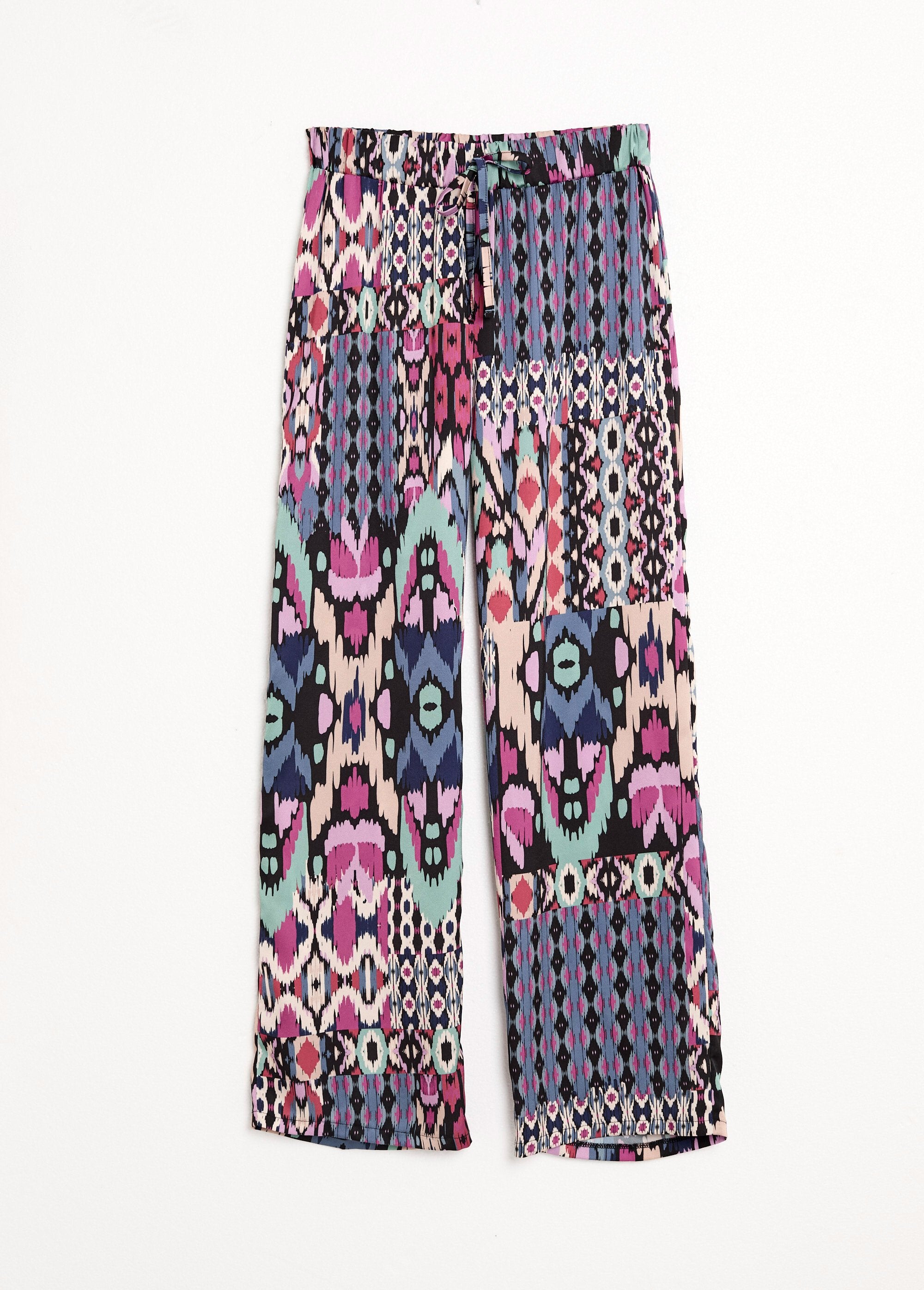Broek_met_wijde_pijpen_en_elastische_tailleband_in_bedrukt_satijn_Multicolore_AP1_slim