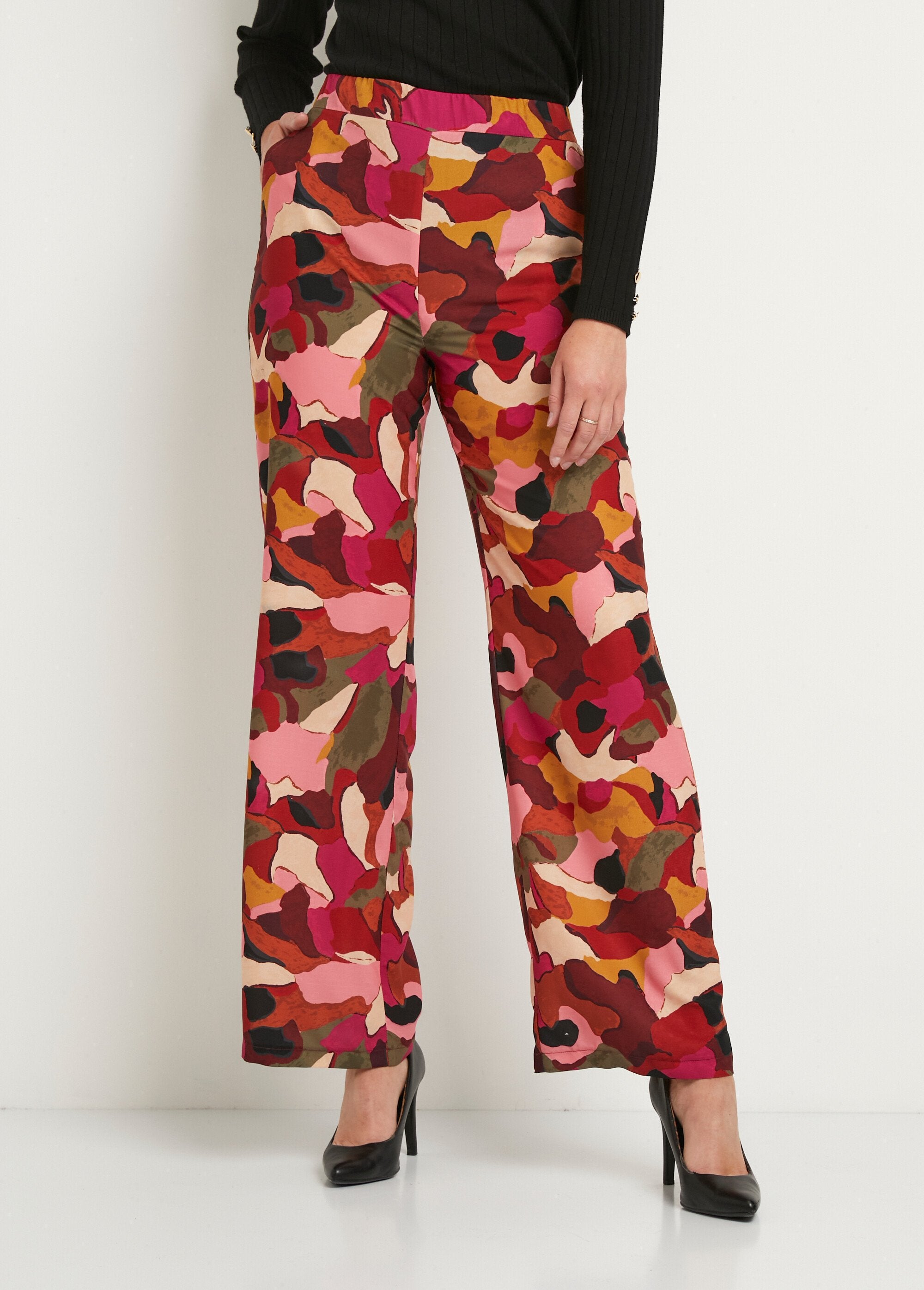 Bedrukte_broek_met_wijde_pijpen_en_semi-elastische_tailleband_Rose_et_marron_FA1_slim