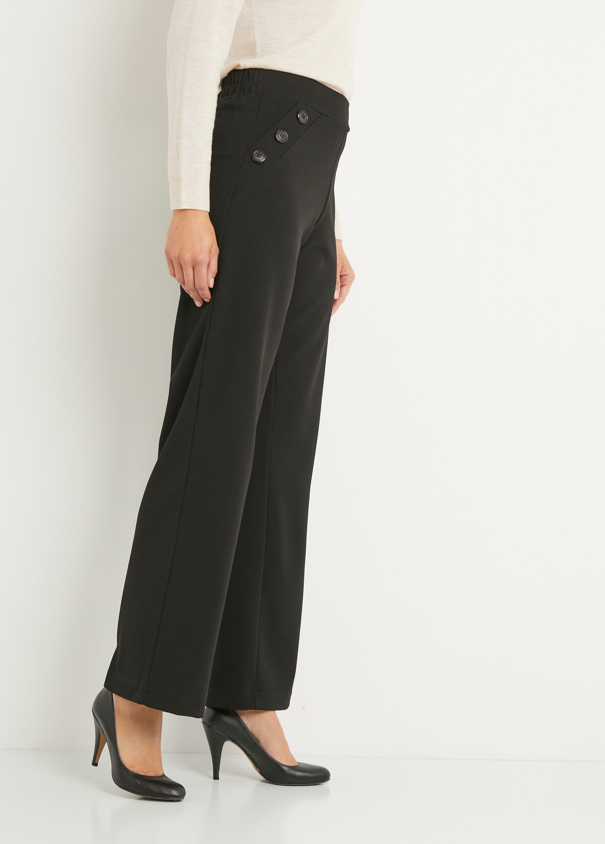 Semi-elastische_broek_met_wijde_pijpen,_effen_Noir_DR1_slim