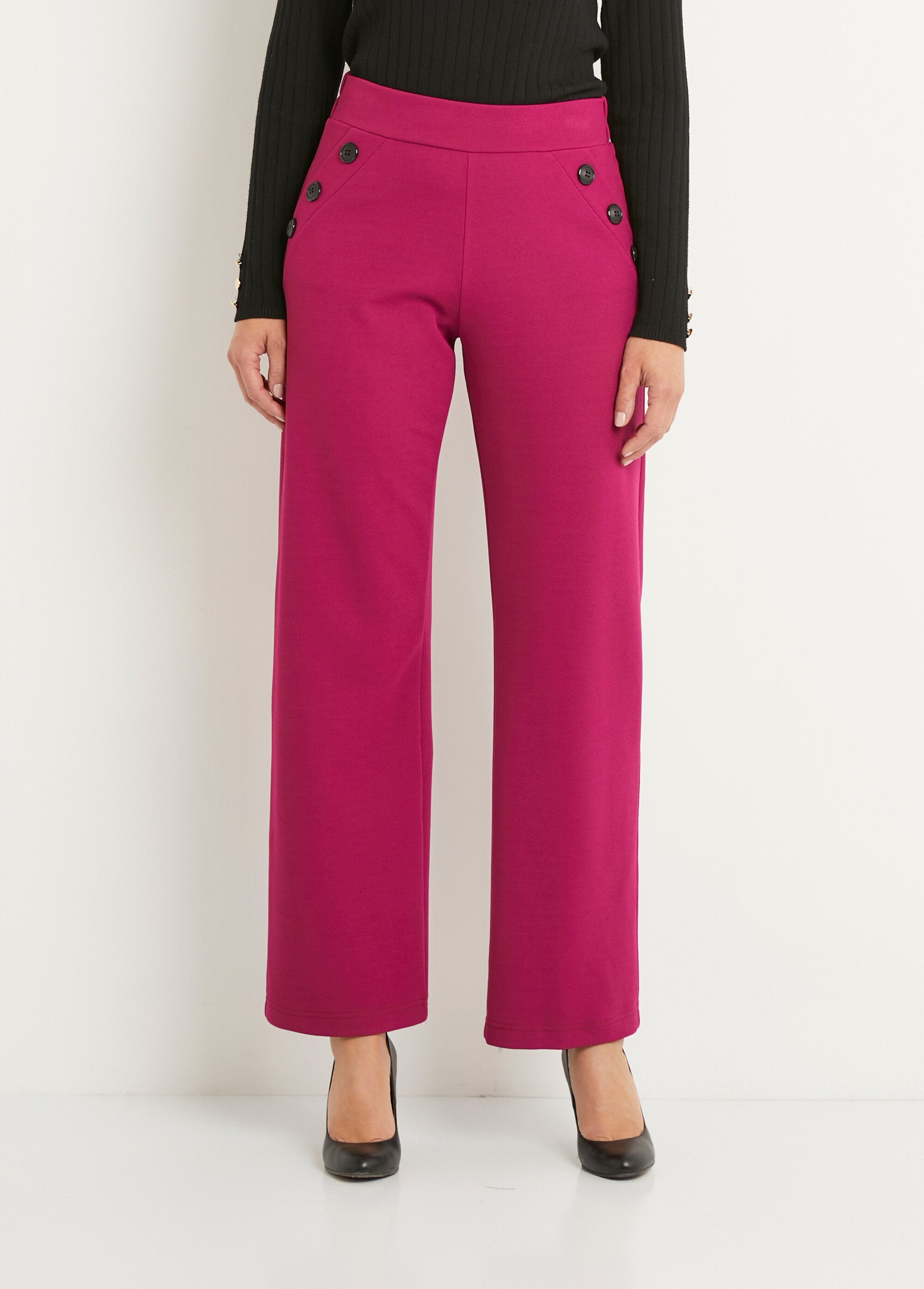 Semi-elastische_broek_met_wijde_pijpen,_effen_Cassis_FA1_slim