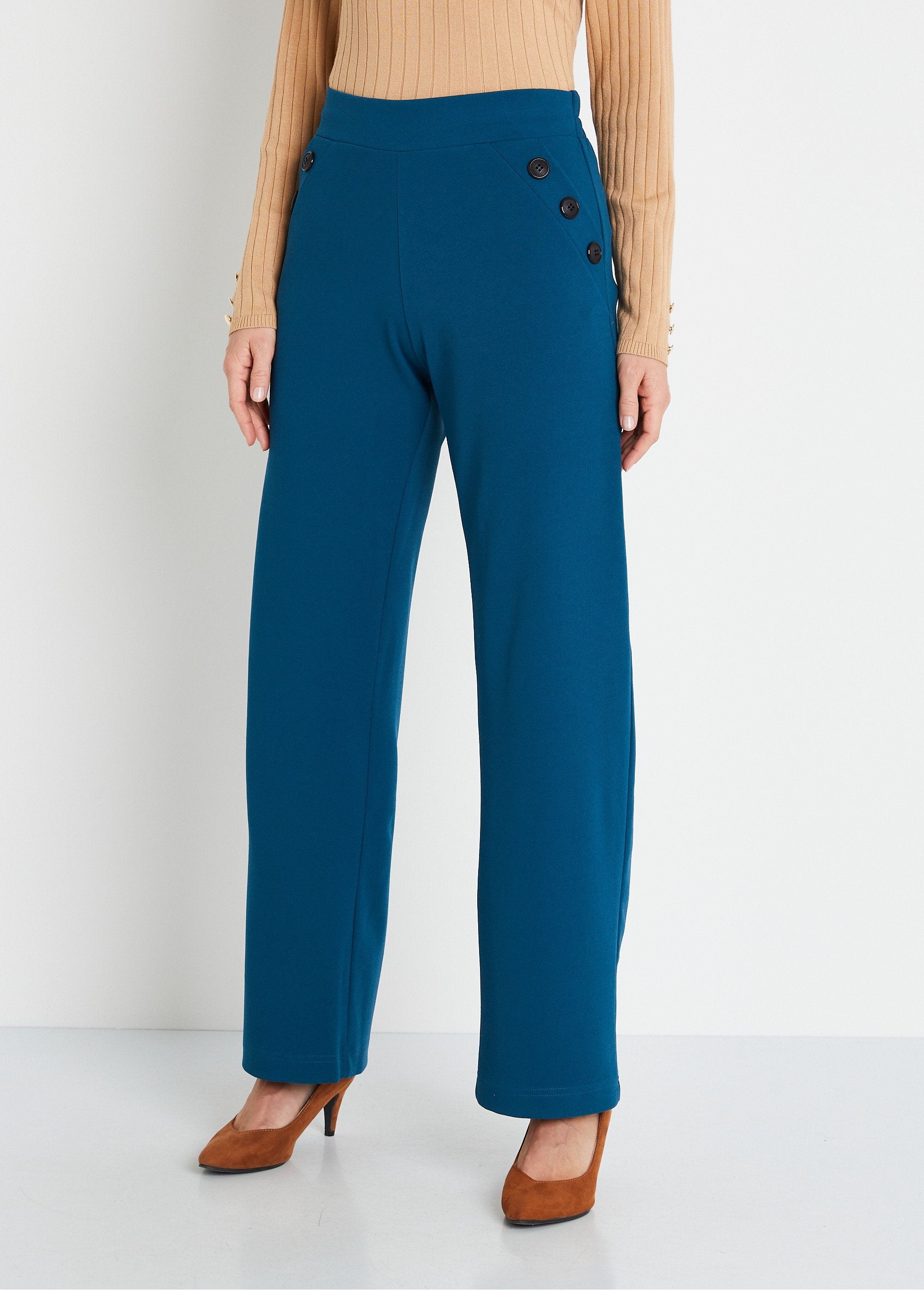 Semi-elastische_broek_met_wijde_pijpen,_effen_Canard_FA1_slim