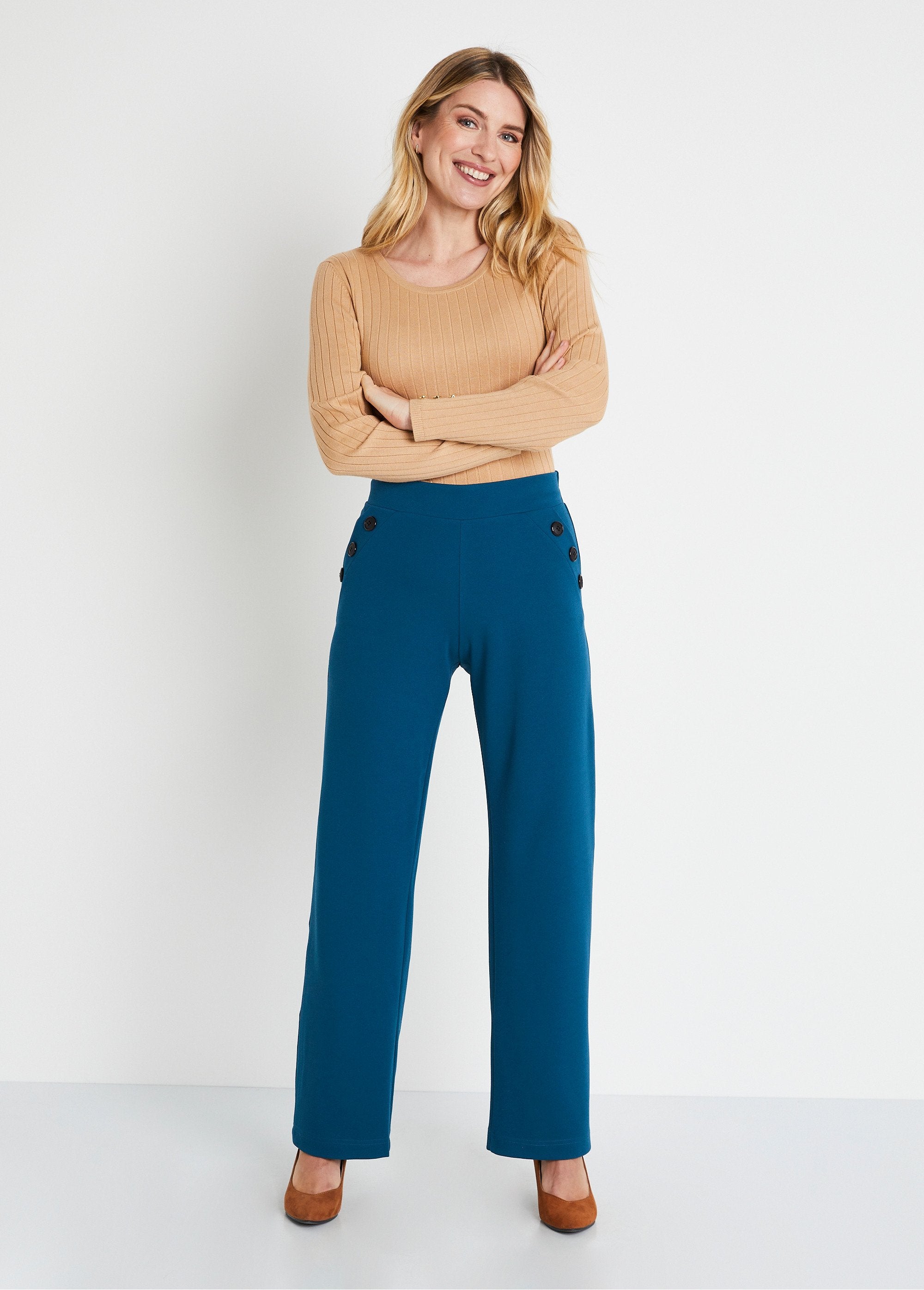 Semi-elastische_broek_met_wijde_pijpen,_effen_Canard_SF1_slim