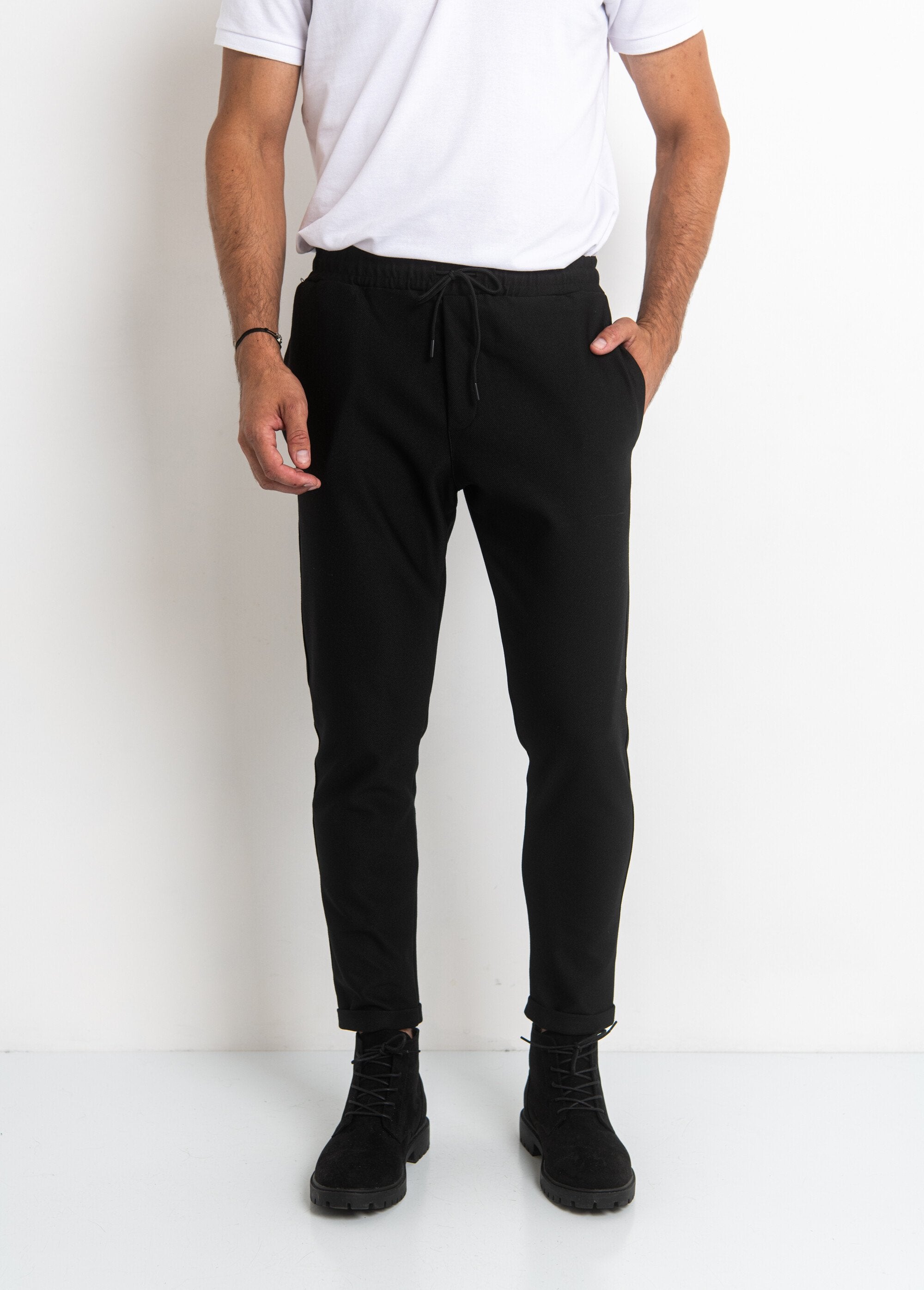 Piqué_gebreide_broek,_slim_fit_Noir_FA1_slim