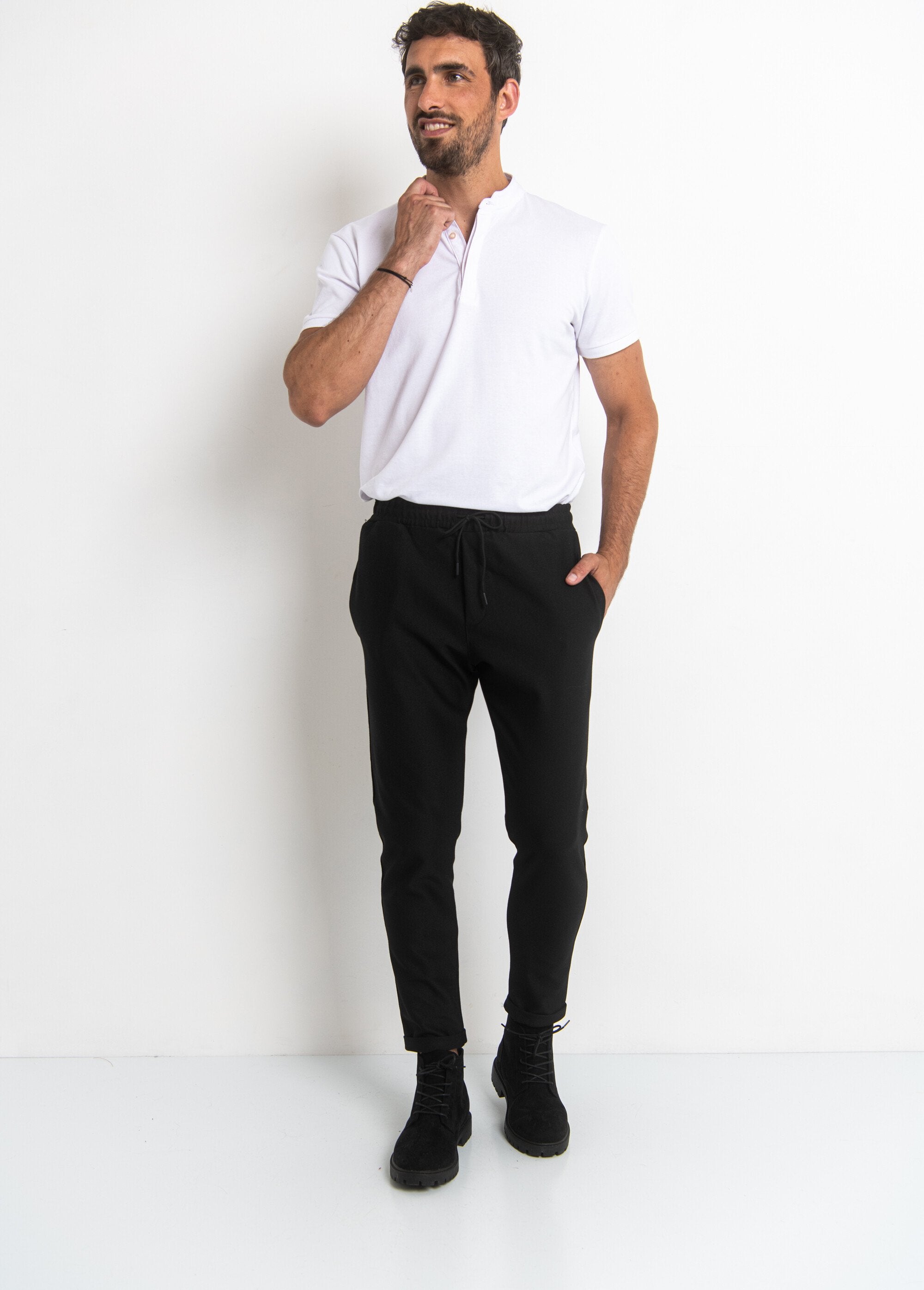 Piqué_gebreide_broek,_slim_fit_Noir_SF1_slim