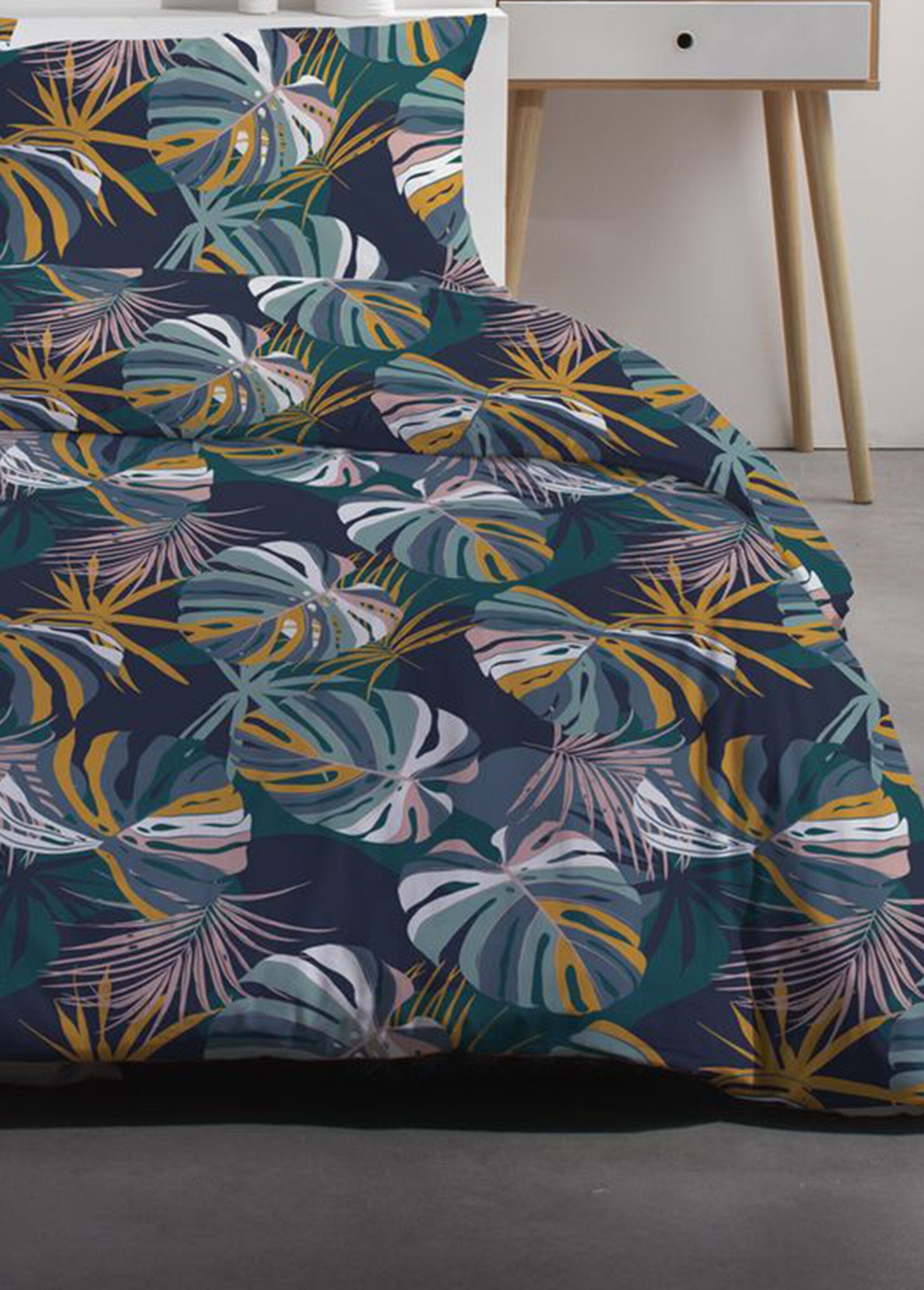 Set_zuiver_katoen_240_x_220cm,_Feuillage_Bleu_turquoise_DE1_slim