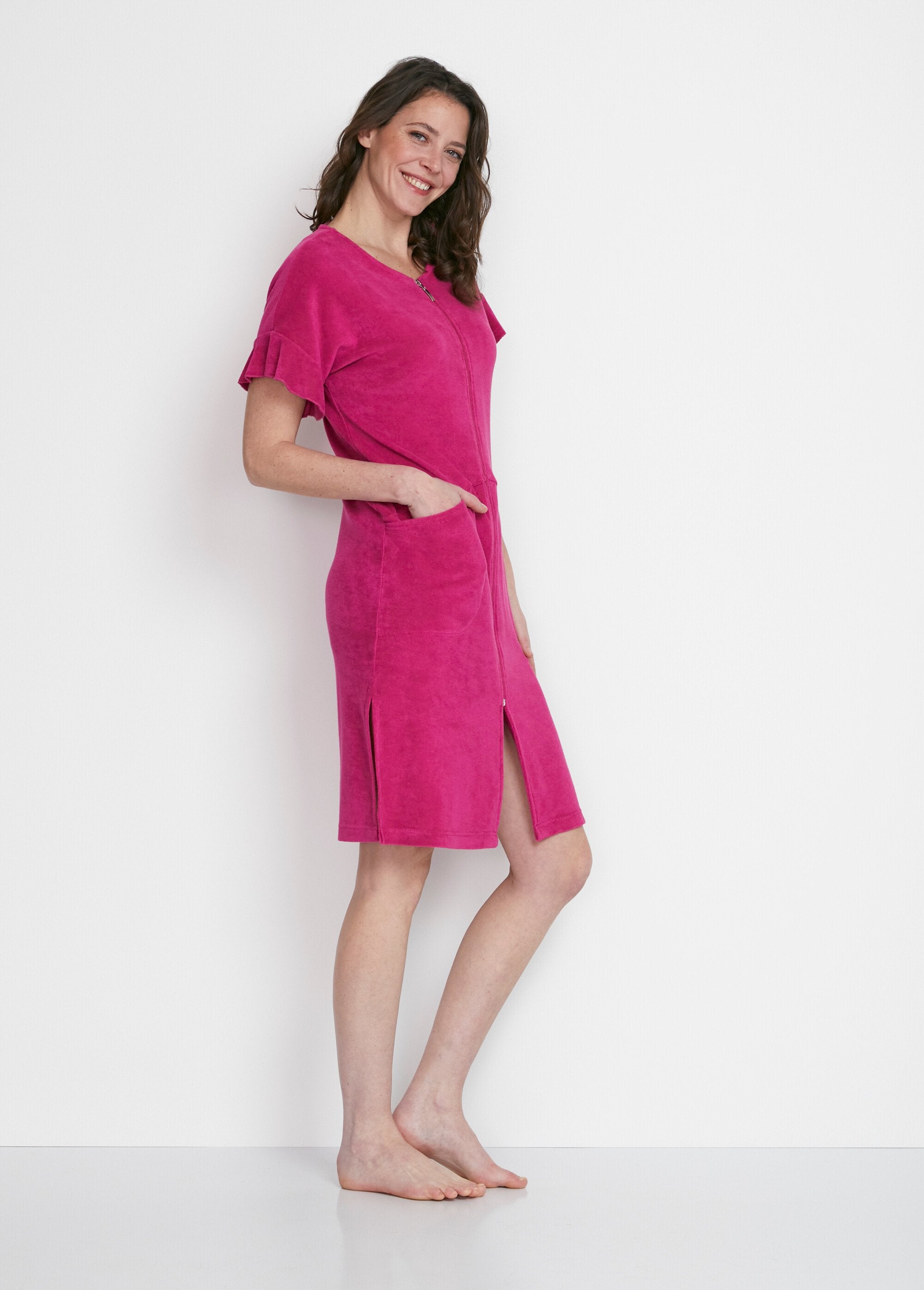 Effen_katoenen_badjas_met_ritssluiting_Fuchsia_DR1_slim