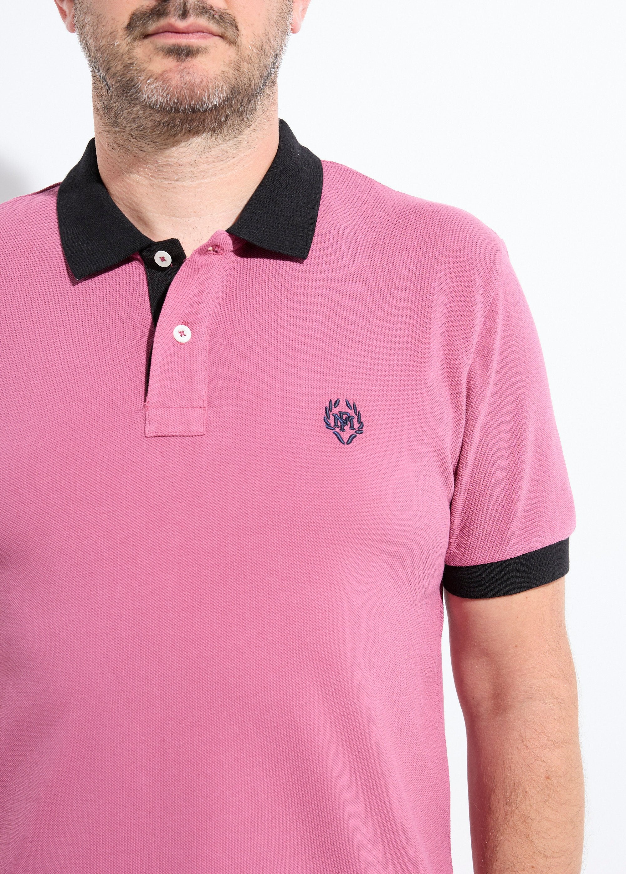 Herenpolo_met_contrasterende_kraag_en_mouwen_Rose_fonce_DE1_slim