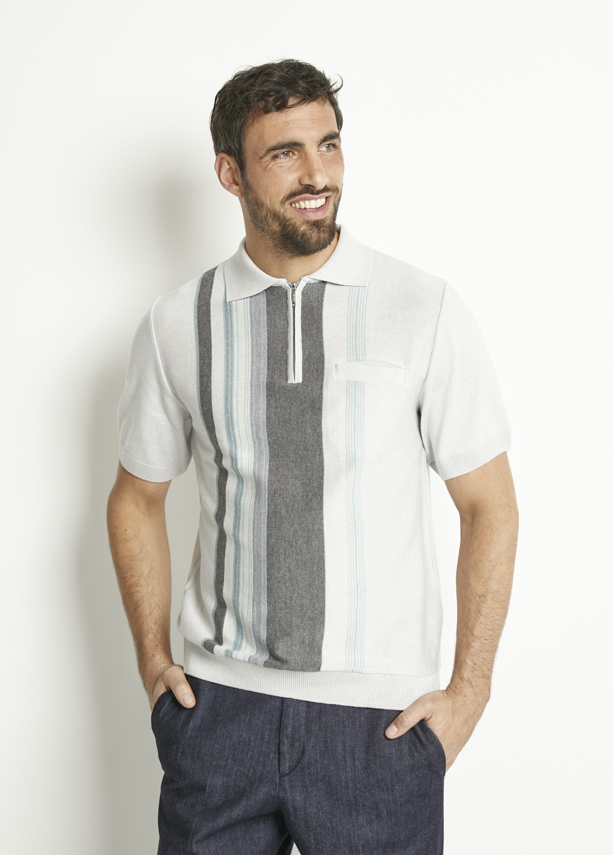 Polo_zippé_manches_courtes_rayures_jacquard_Gris_FA1_slim