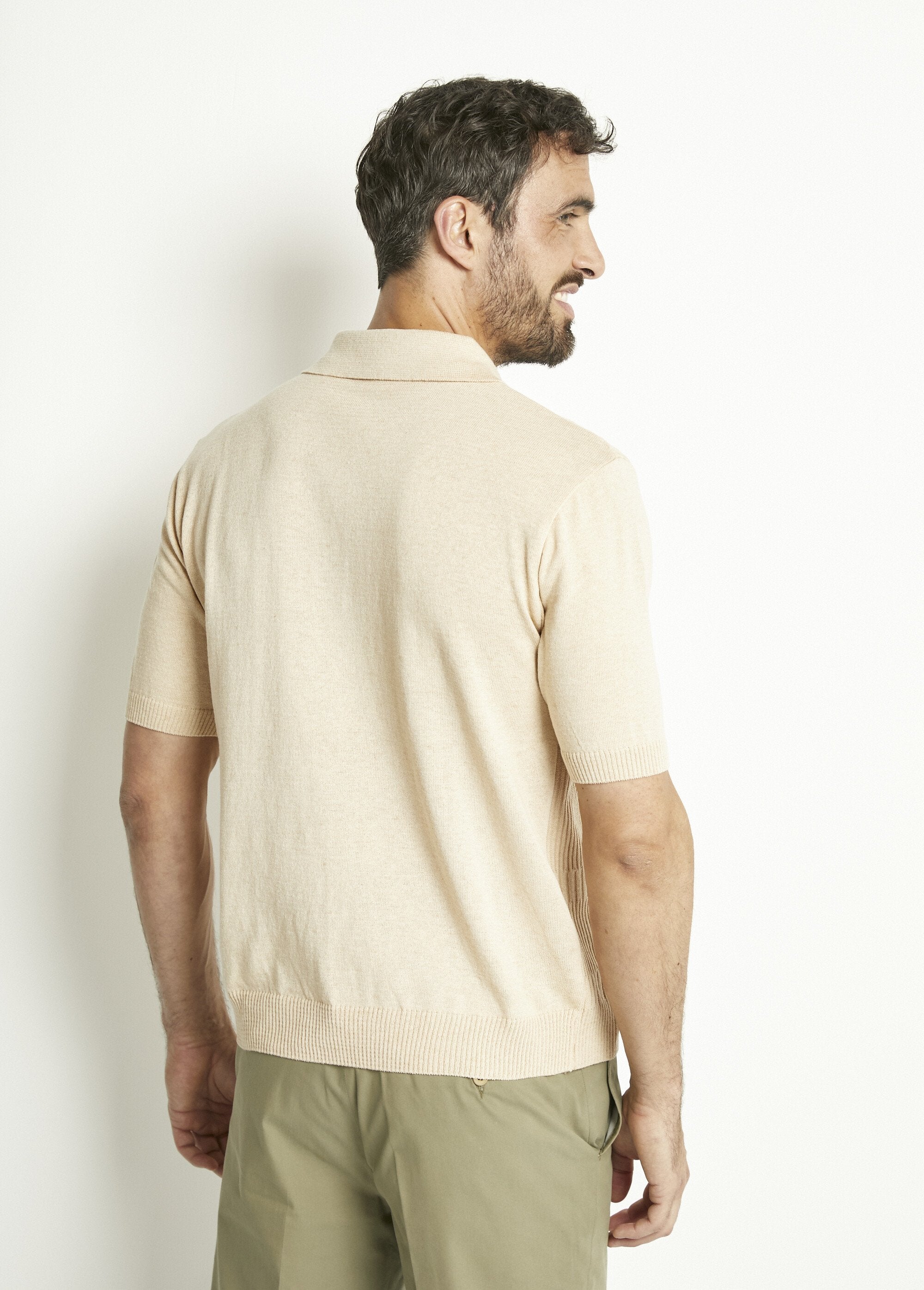 Polo_zippé_uni_manches_courtes_coton_cardé_Beige_DO1_slim