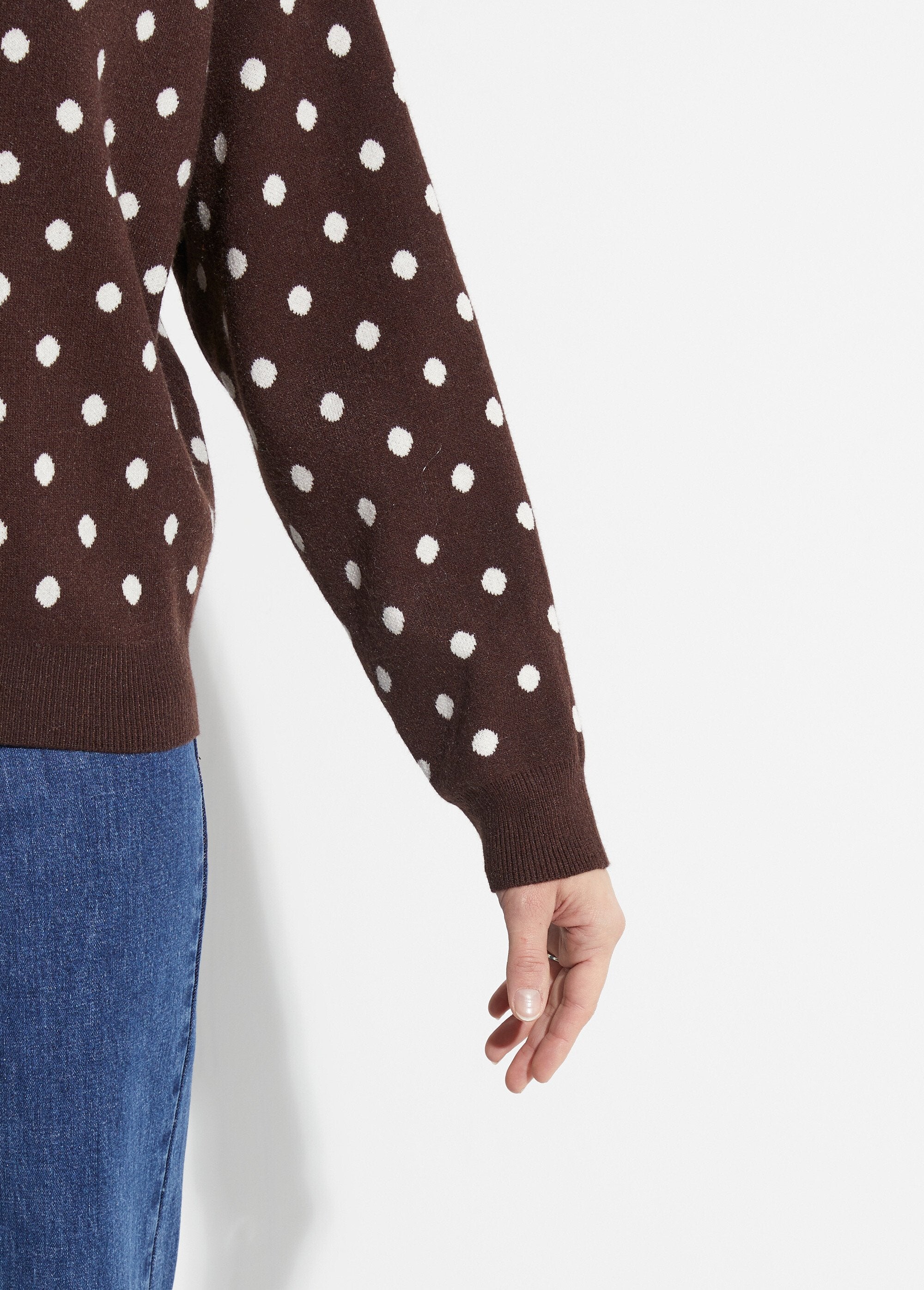 Pull_à_pois_col_rond,_maille_jacquard_Chocolat_DE2_slim