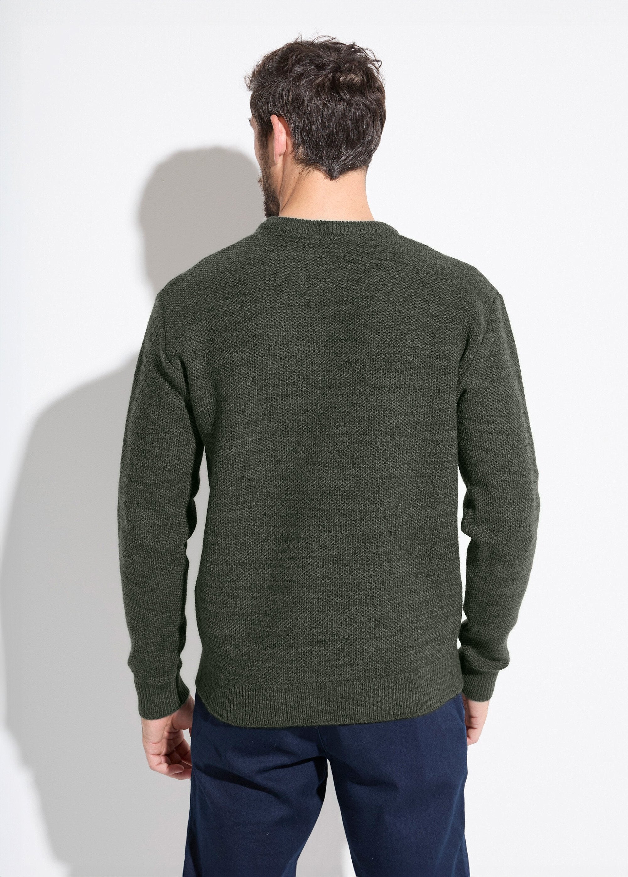 Trui_met_ronde_hals_van_gevlekte_gebreide_wol,_lange_mouwen_Vert_DO1_slim
