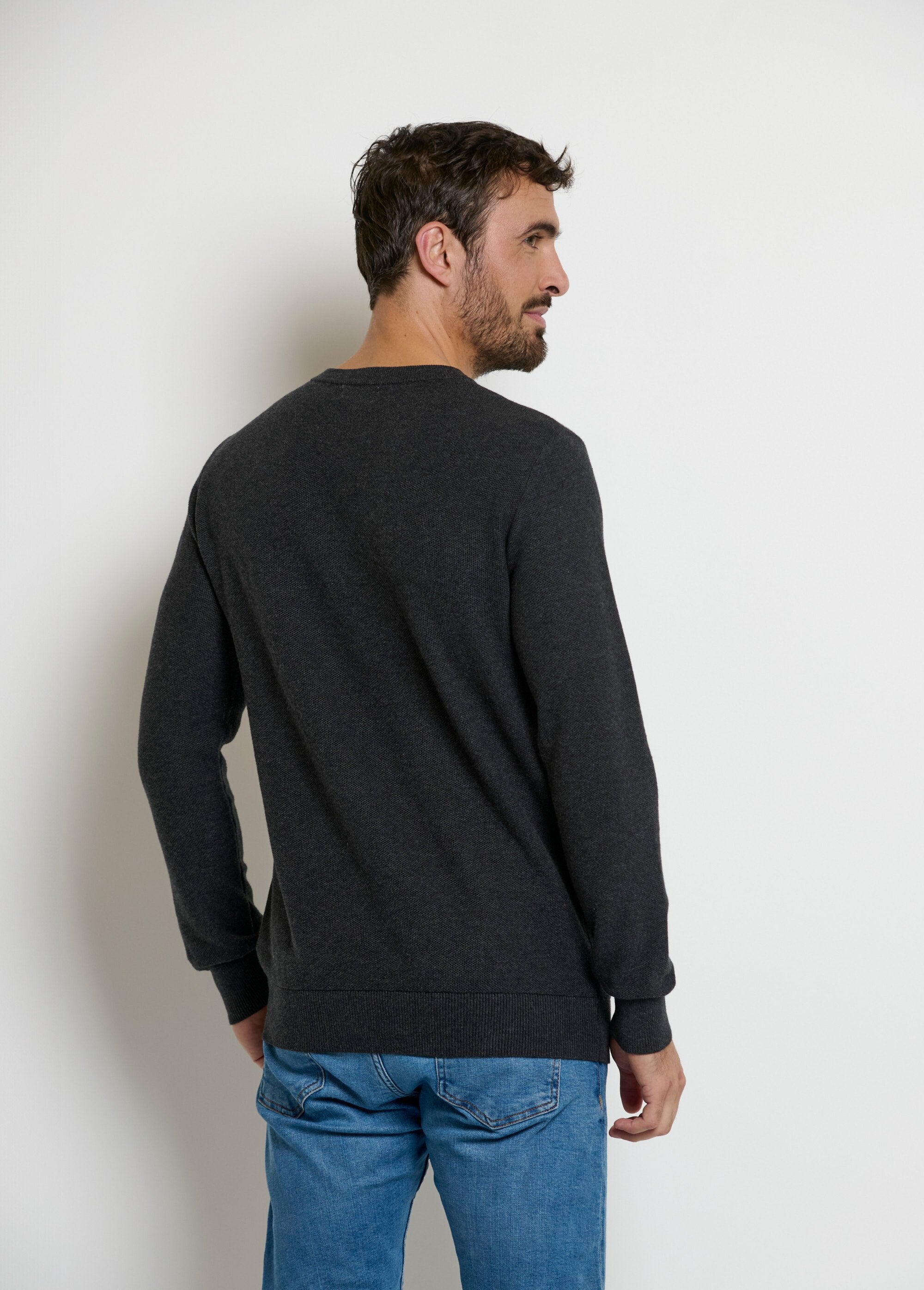 Trui_met_ronde_hals_in_fantasiebreisel_piqué_Gris_DO1_slim
