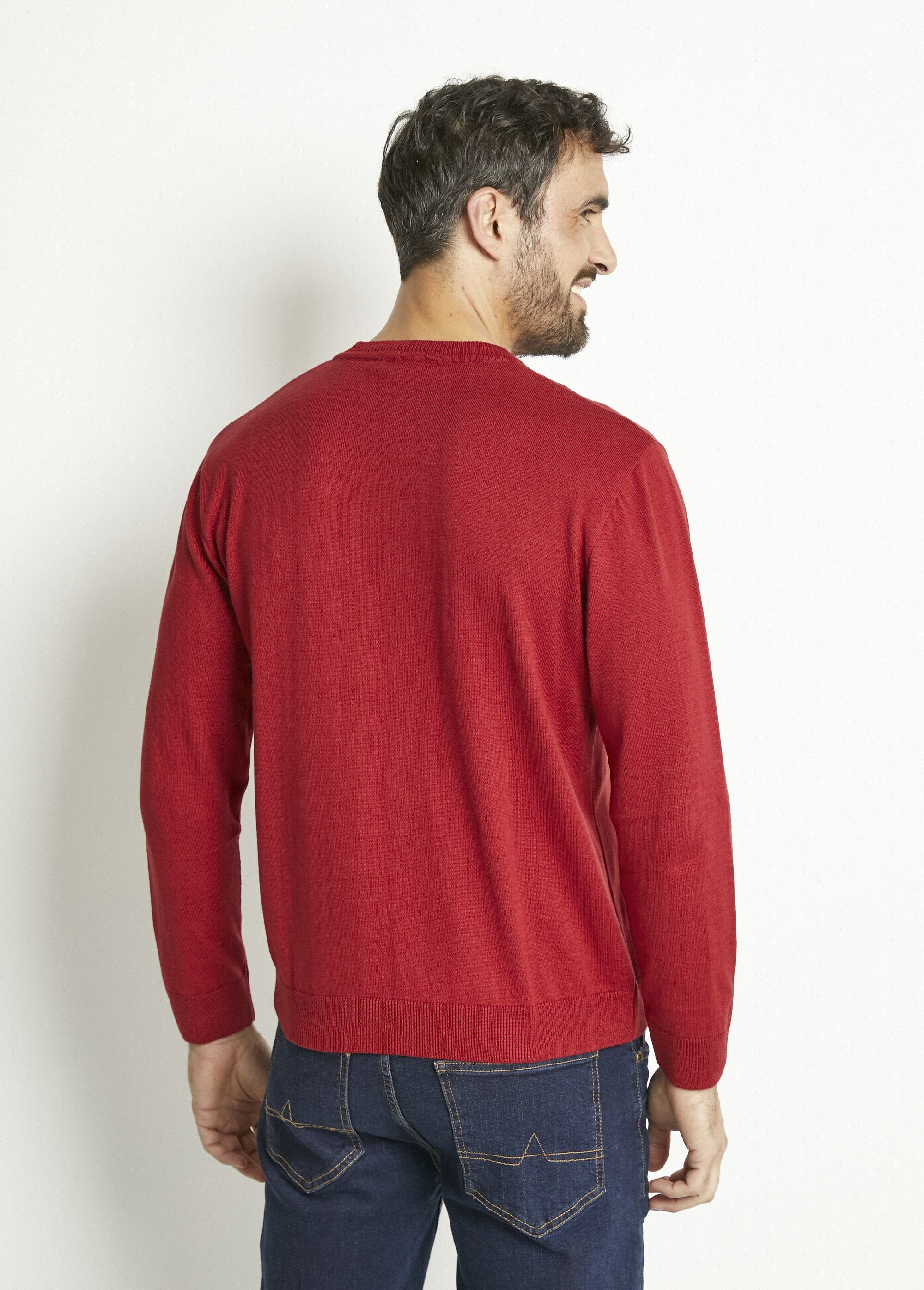 Pull_col_V_manches_longues_coton_Bordeaux_DO1_slim