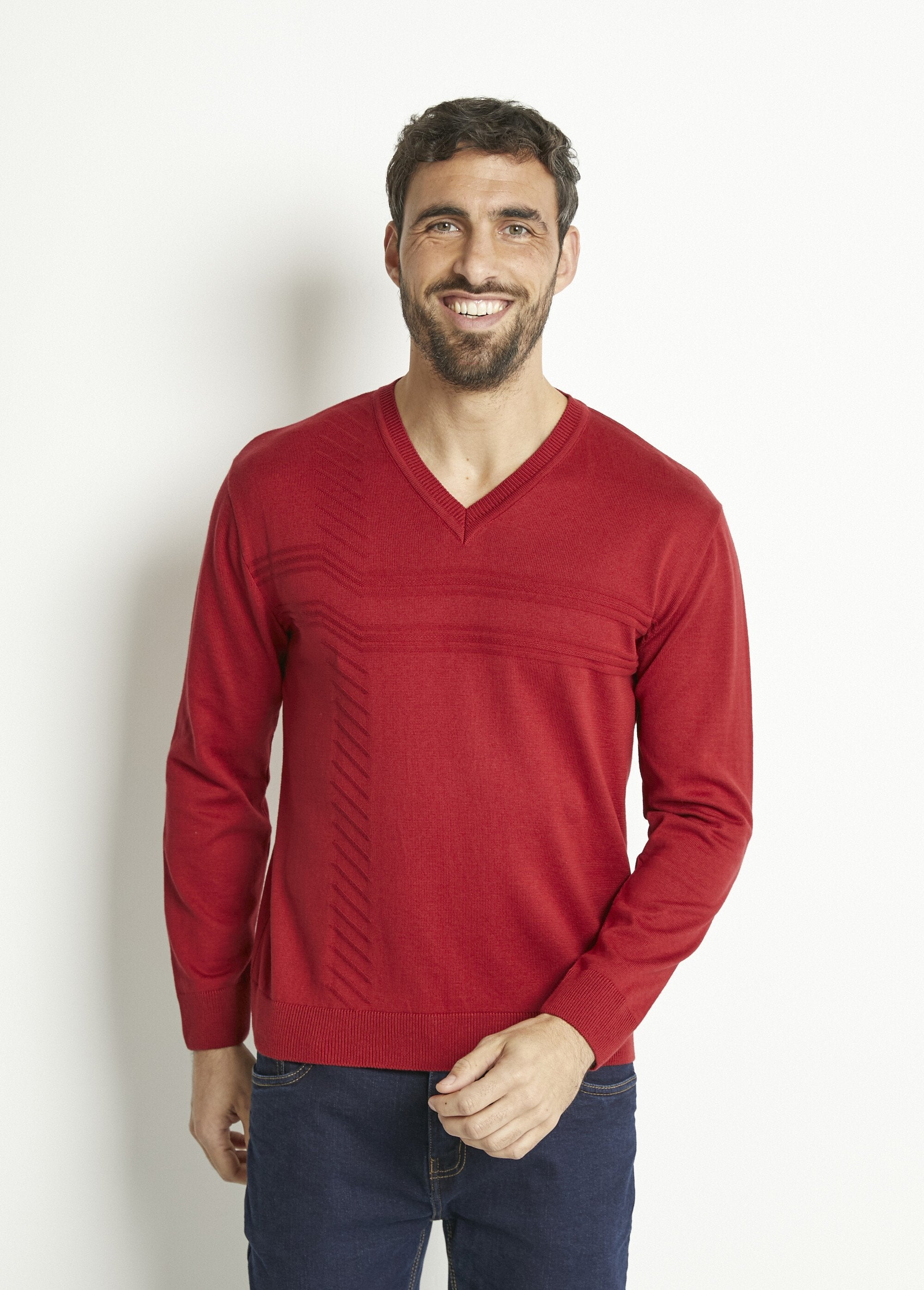 Pull_col_V_manches_longues_coton_Bordeaux_FA1_slim