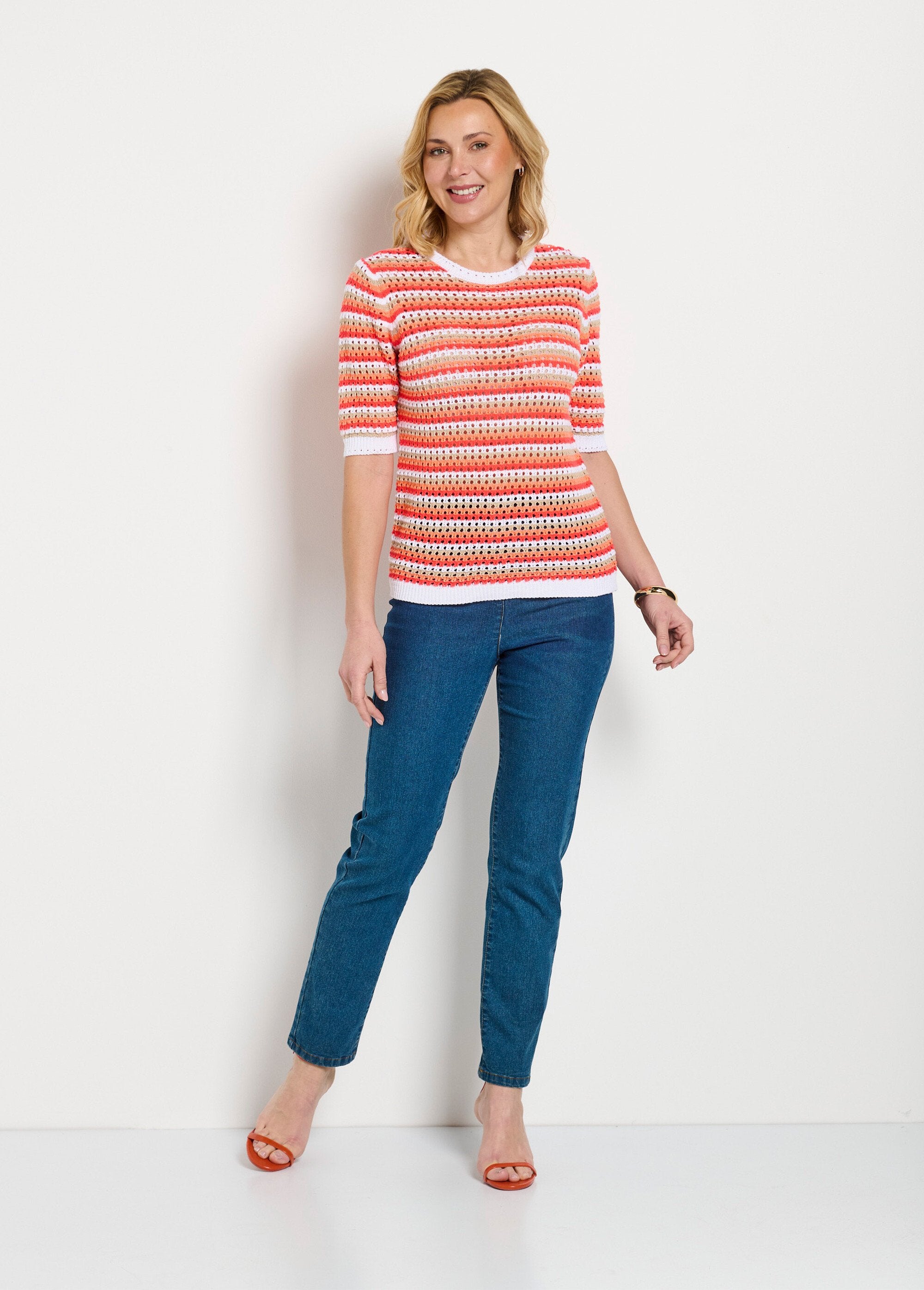 Pull_doux_rayé_ajouré_court_manches_courtes_Raye_corail_SF1_slim