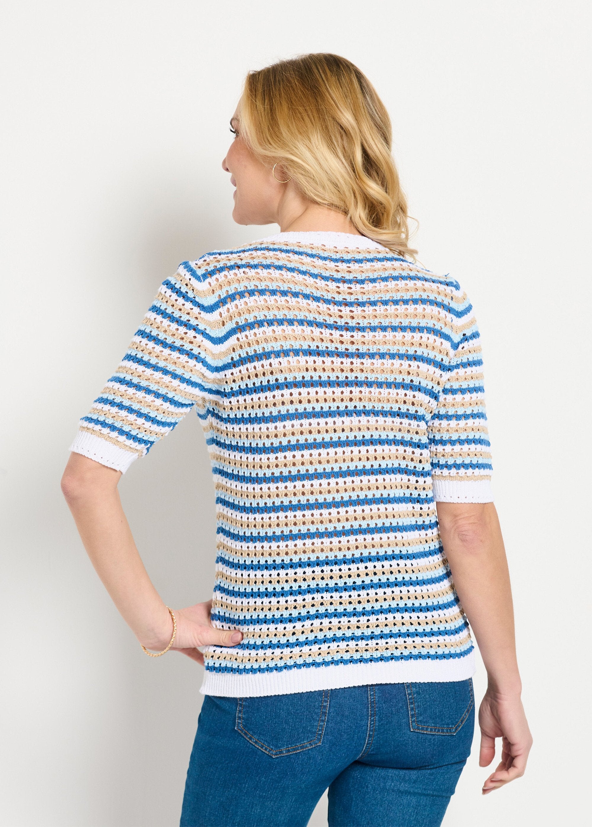 Pull_doux_rayé_ajouré_court_manches_courtes_Raye_bleu_DO1_slim