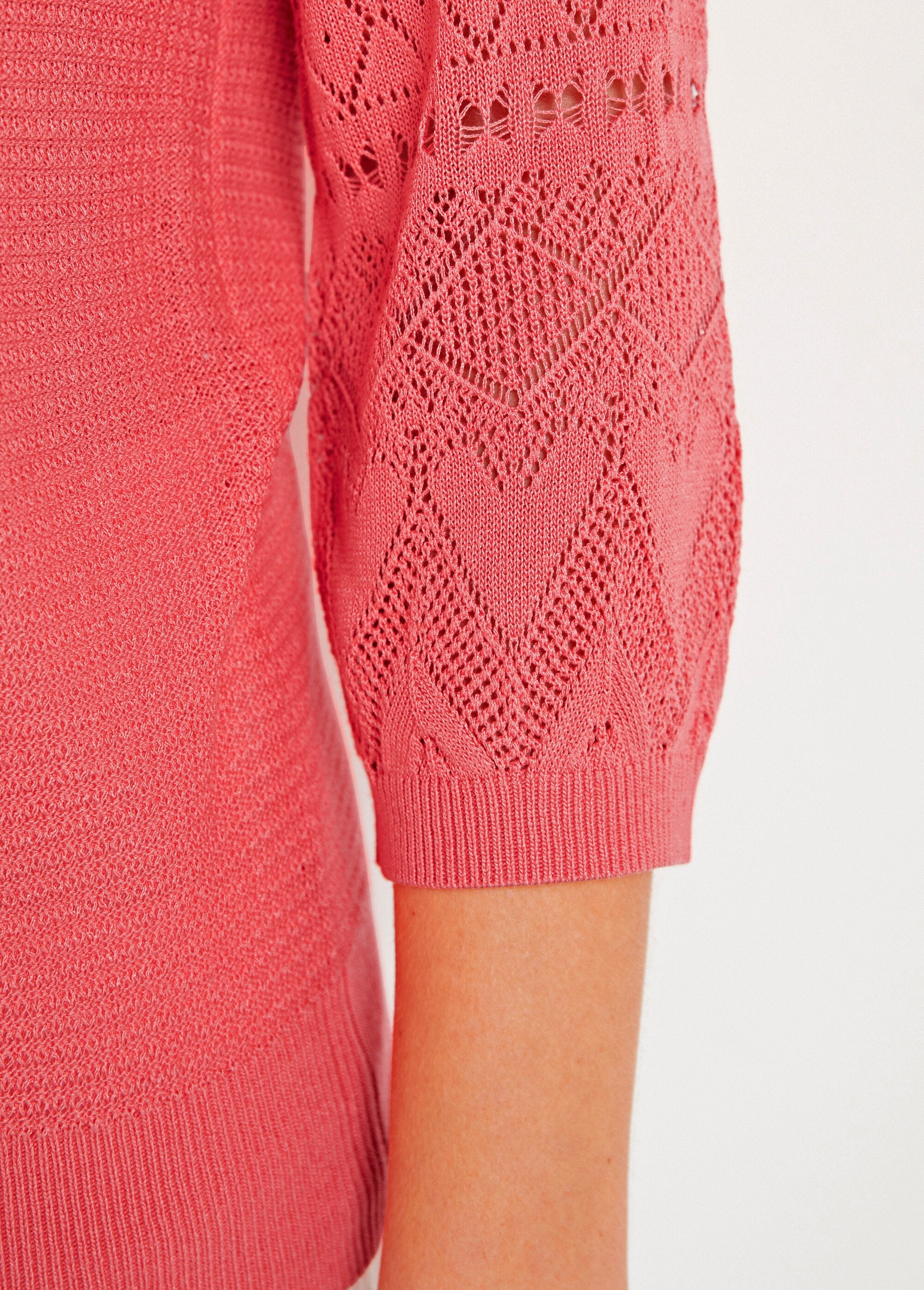 Pull_léger_manches_3/4_raglan_col_rond_Corail_DE3_slim