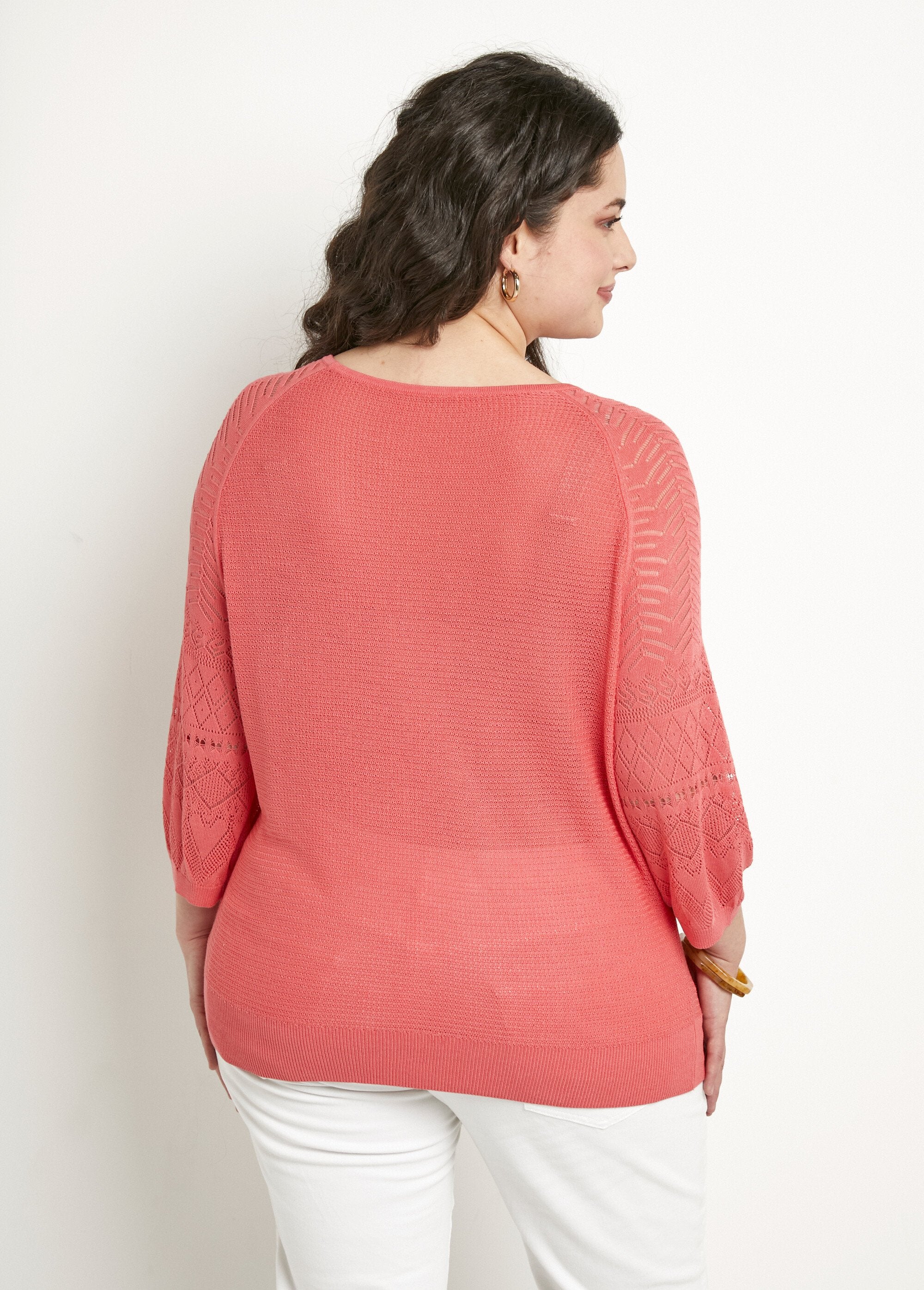 Pull_léger_manches_3/4_raglan_col_rond_Corail_DO1_curvy