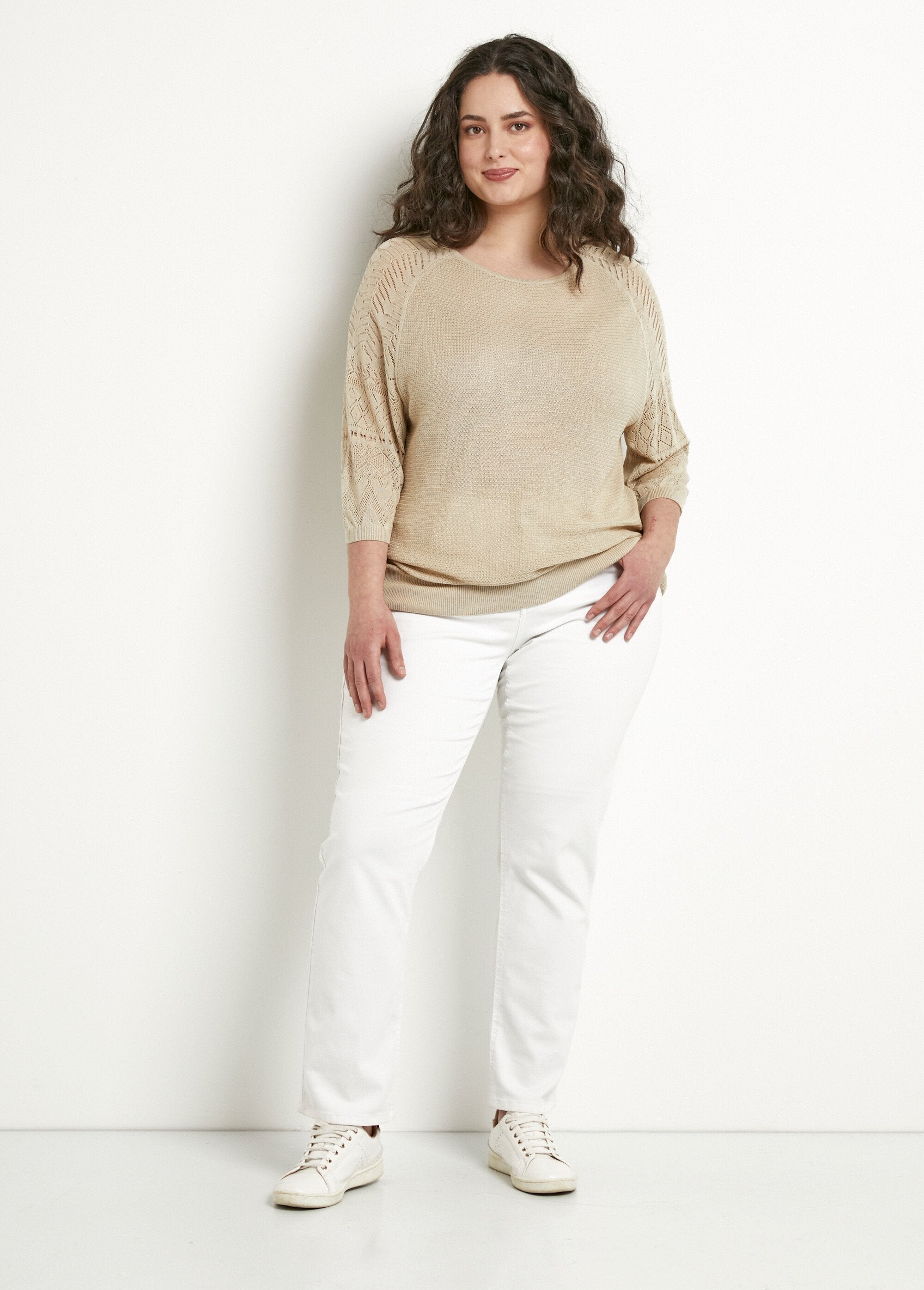 Pull_léger_manches_3/4_raglan_col_rond_Beige_SF1_curvy