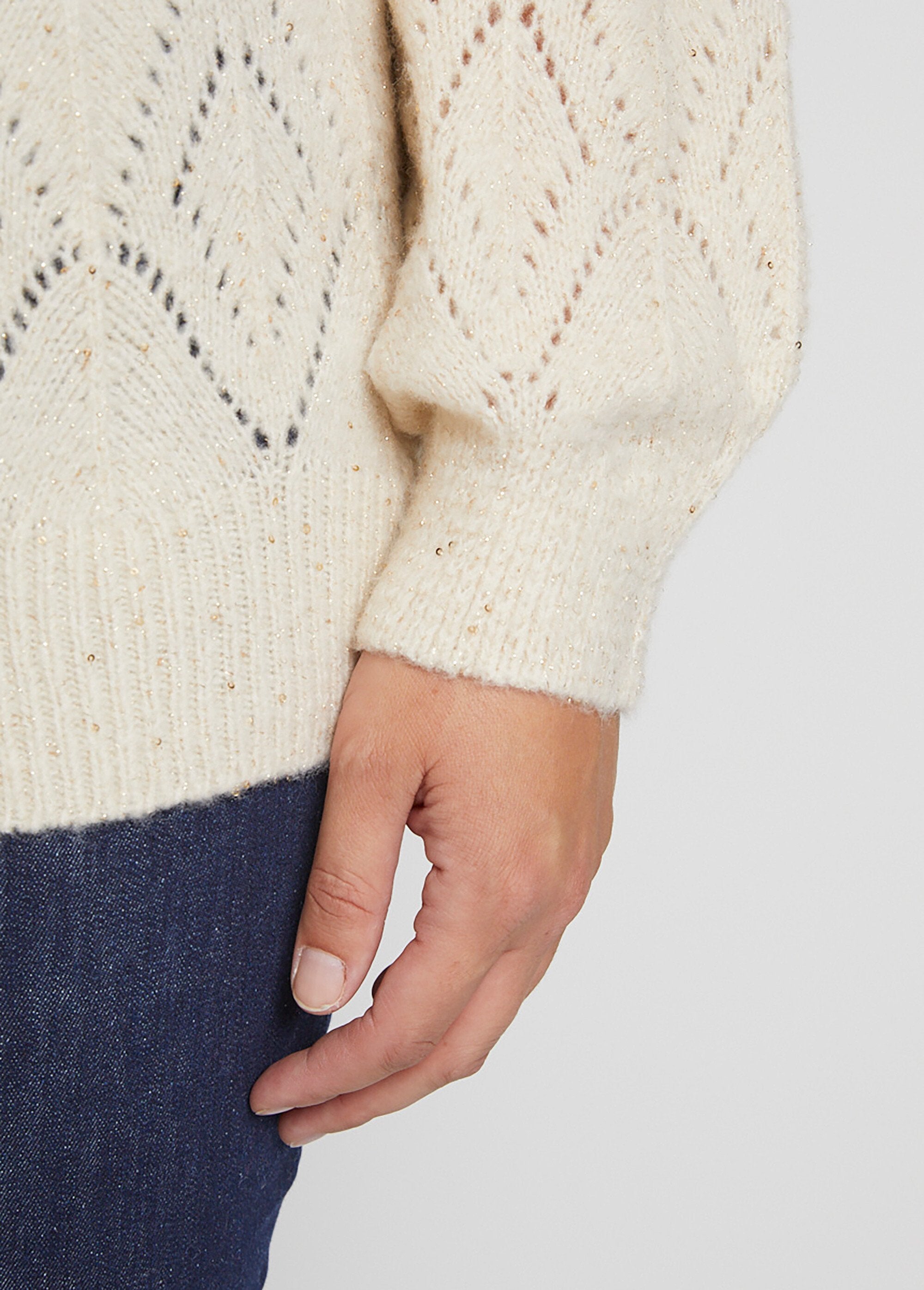 Pull_maille_ajourée_scintillante_col_rond_Sable_DE2_curvy