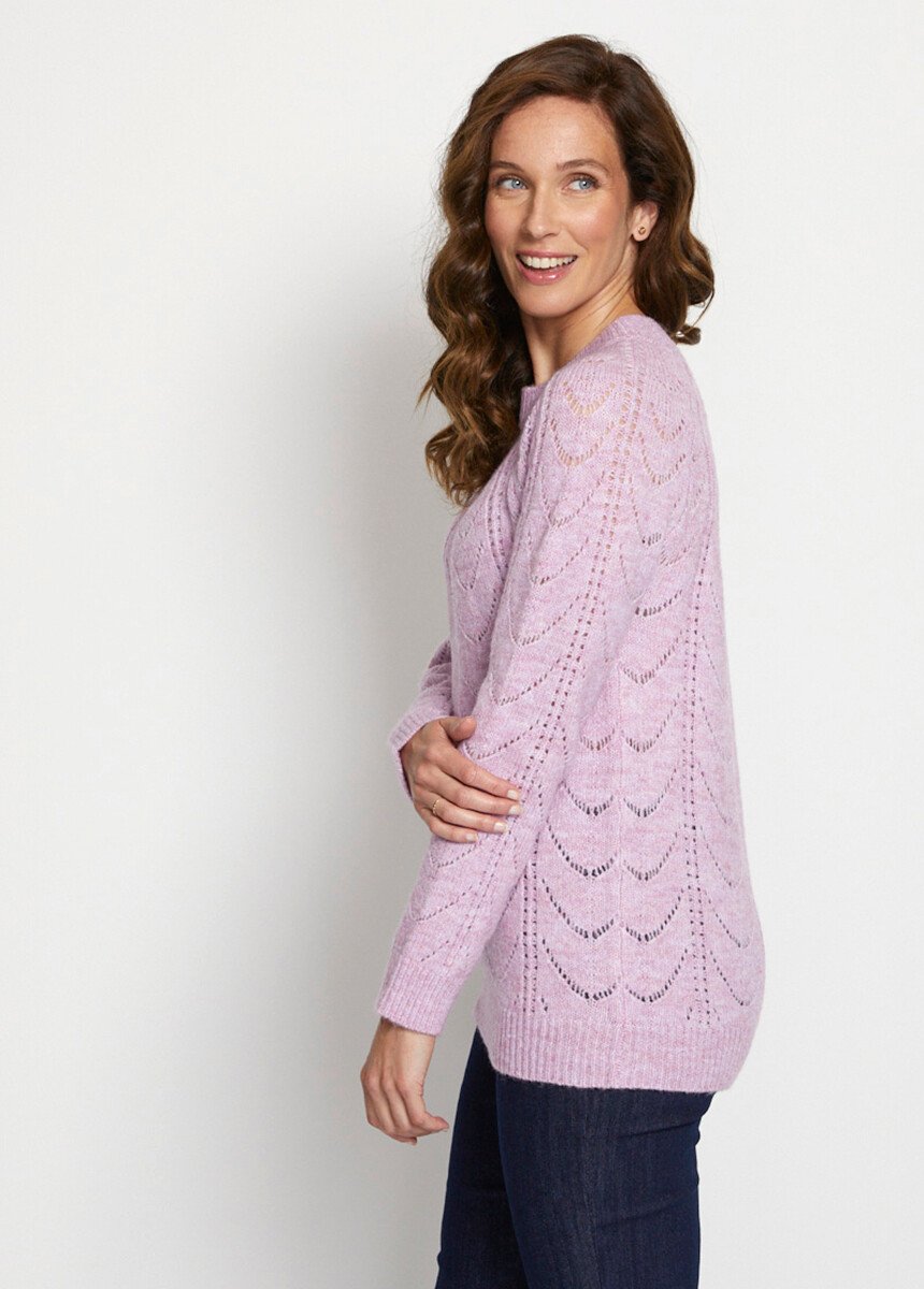 Pull_maille_chinée_ajourée_col_rond_Lilas_DR1_slim