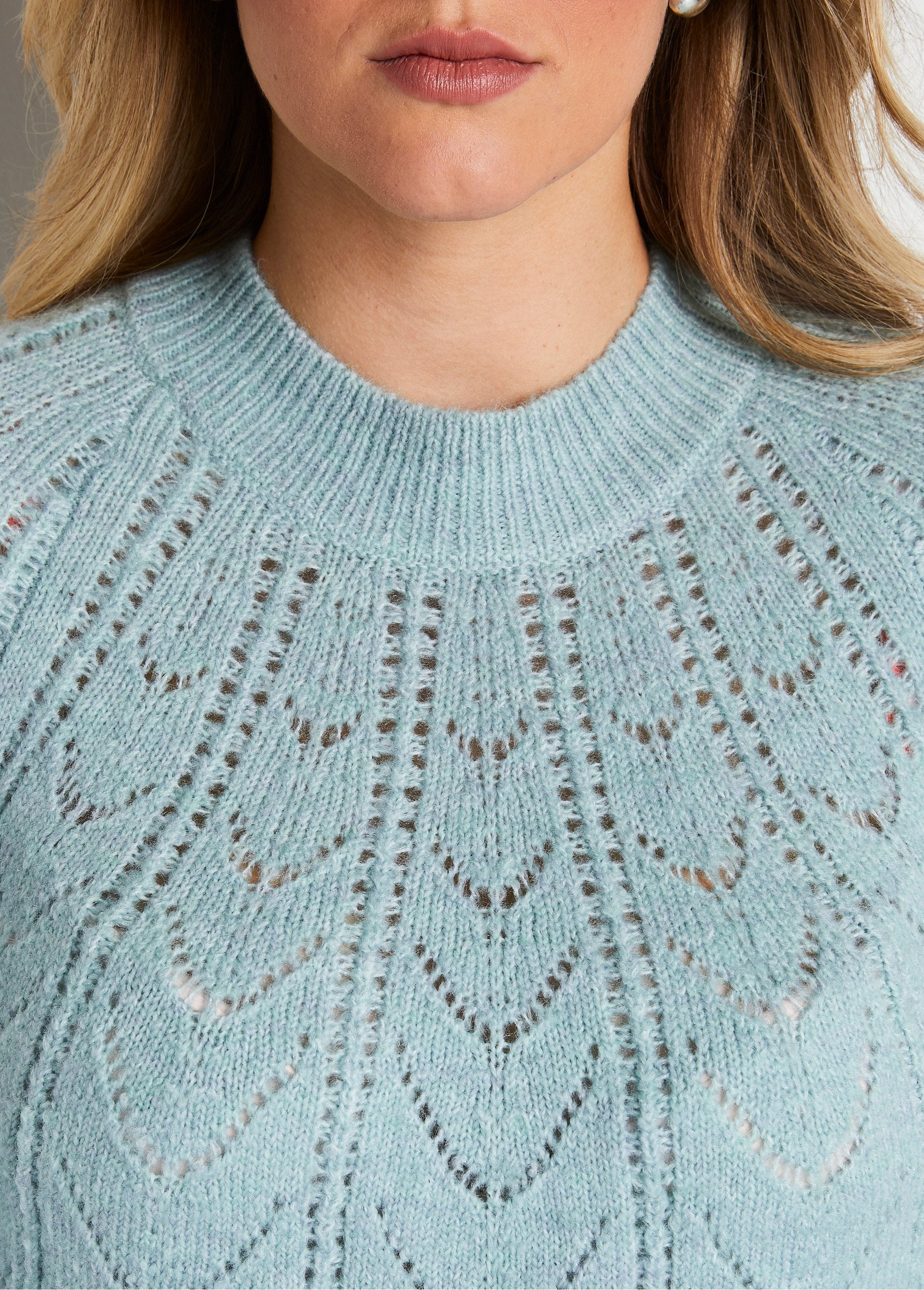 Pull_maille_chinée_ajourée_col_rond_Aqua_DE2_curvy