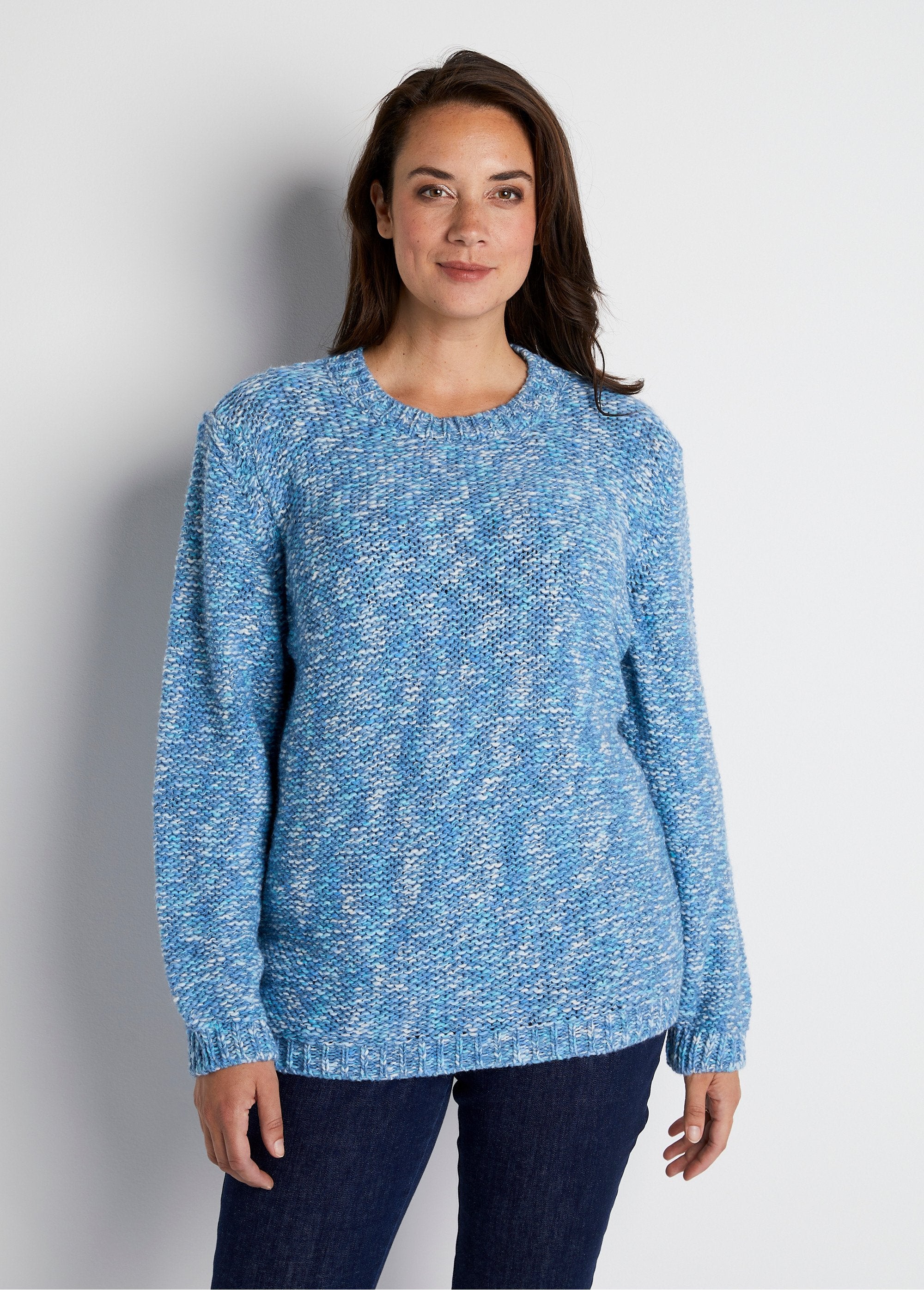 Voorgevormde_trui_met_ronde_hals_in_wol_en_alpaca_Blauw_en_ecru_FA1_curvy