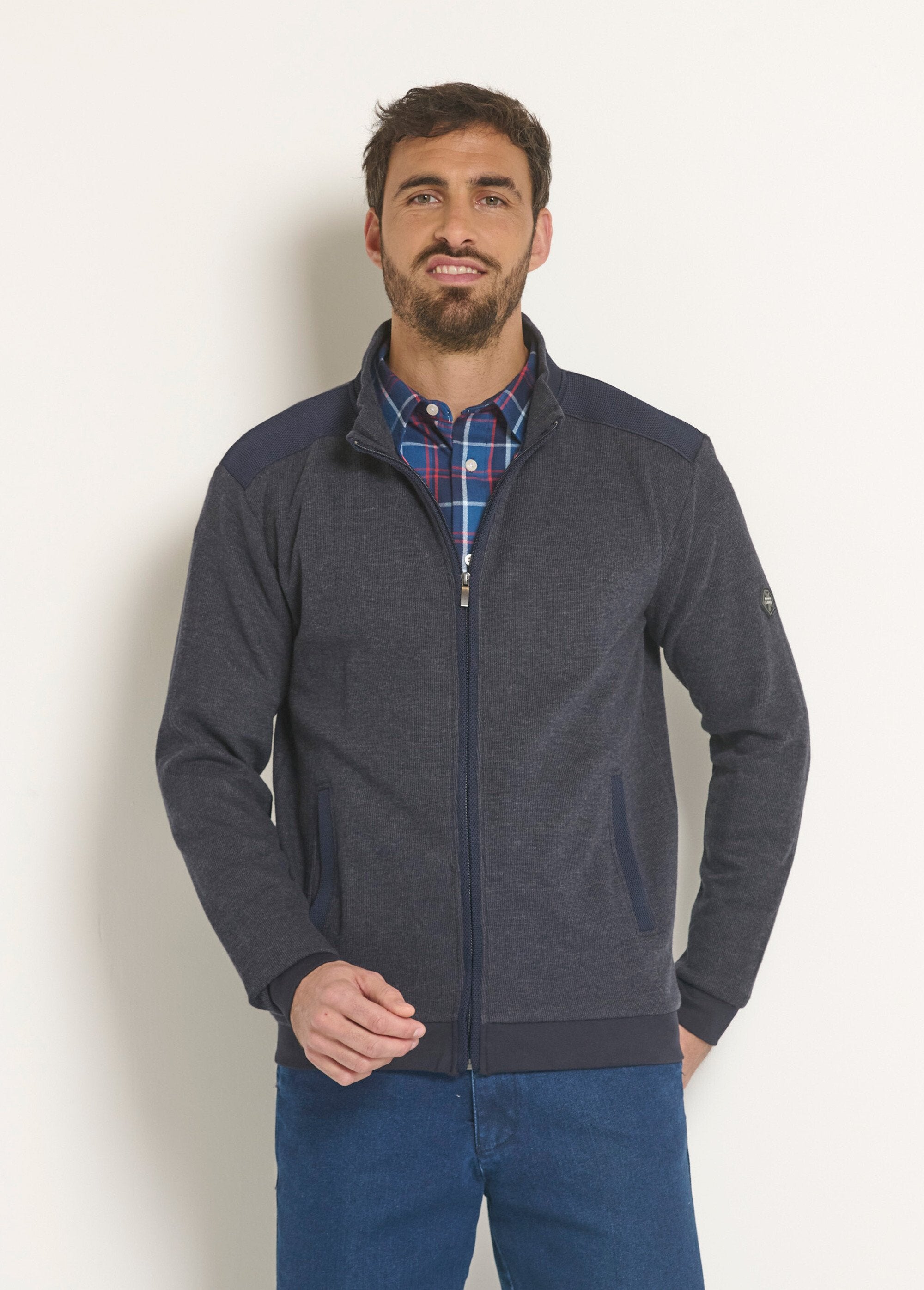 Pull_zippé_chiné_col_montant_Bleu_FA1_slim