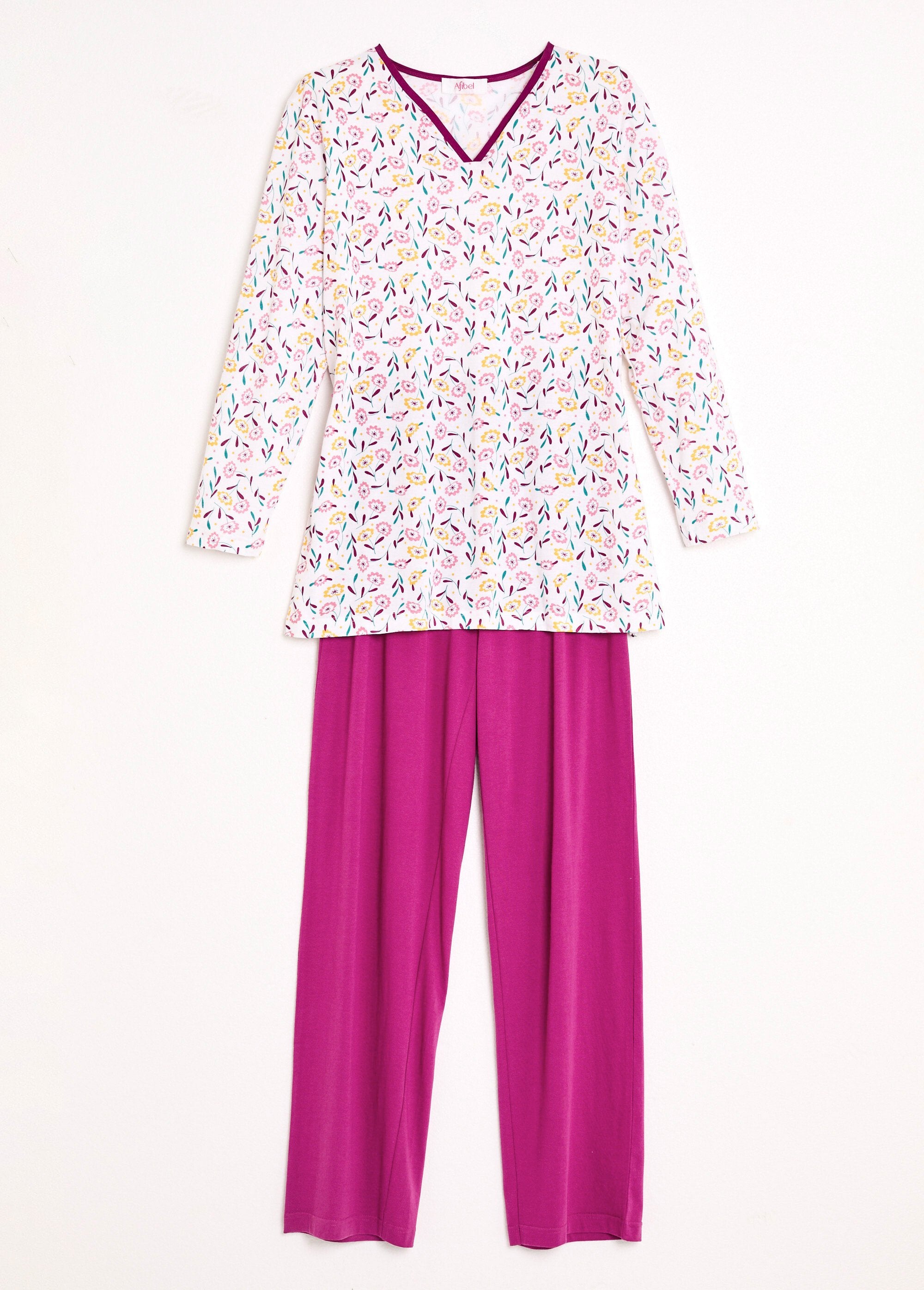 Katoenen_pyjama_met_lange_mouwen_en_V-halsprint_Imprime_prune_AP1_slim