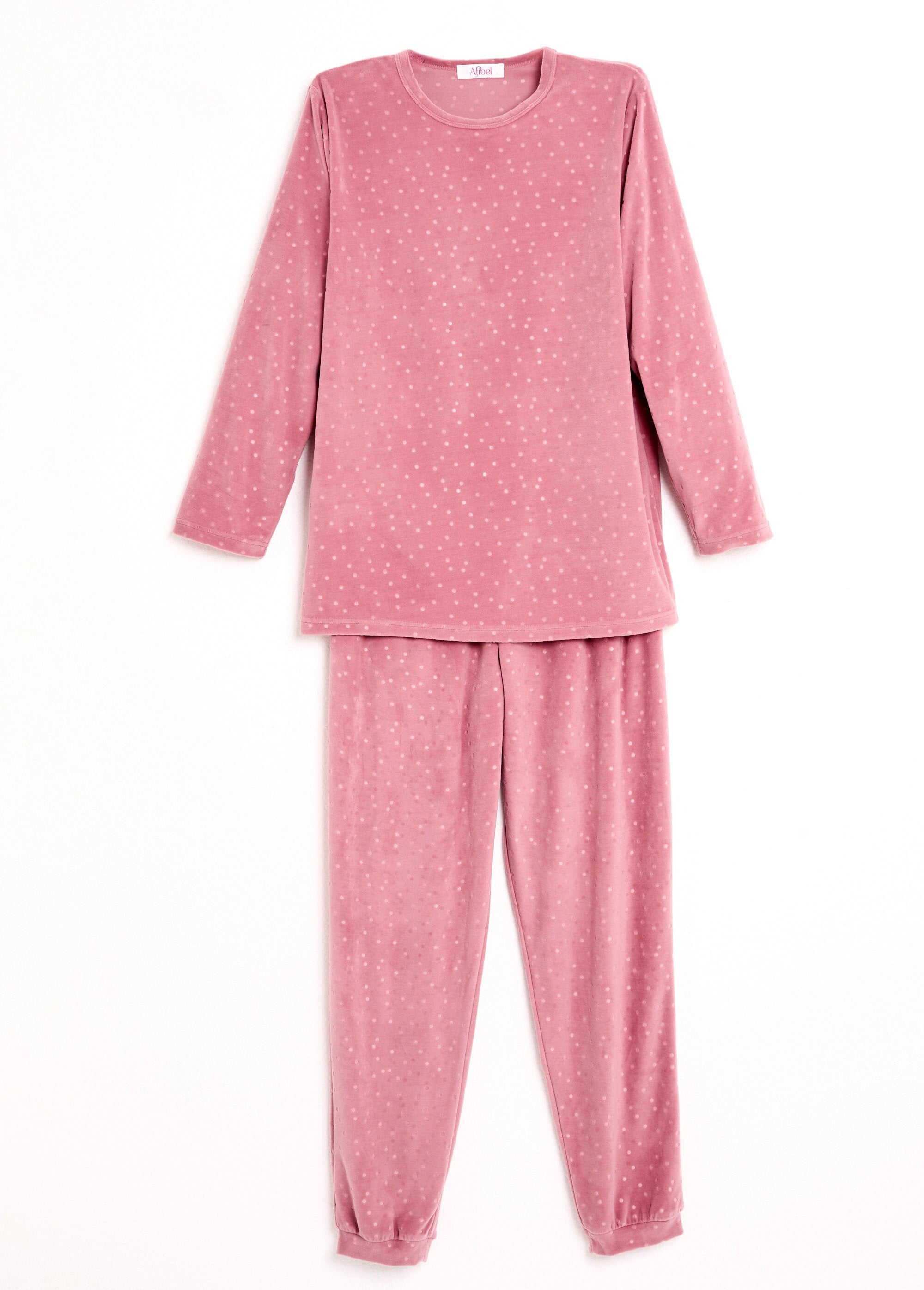 Pyjamabroek_ronde_hals_fluweel_reliëf_stippen_Rose_AP1_slim