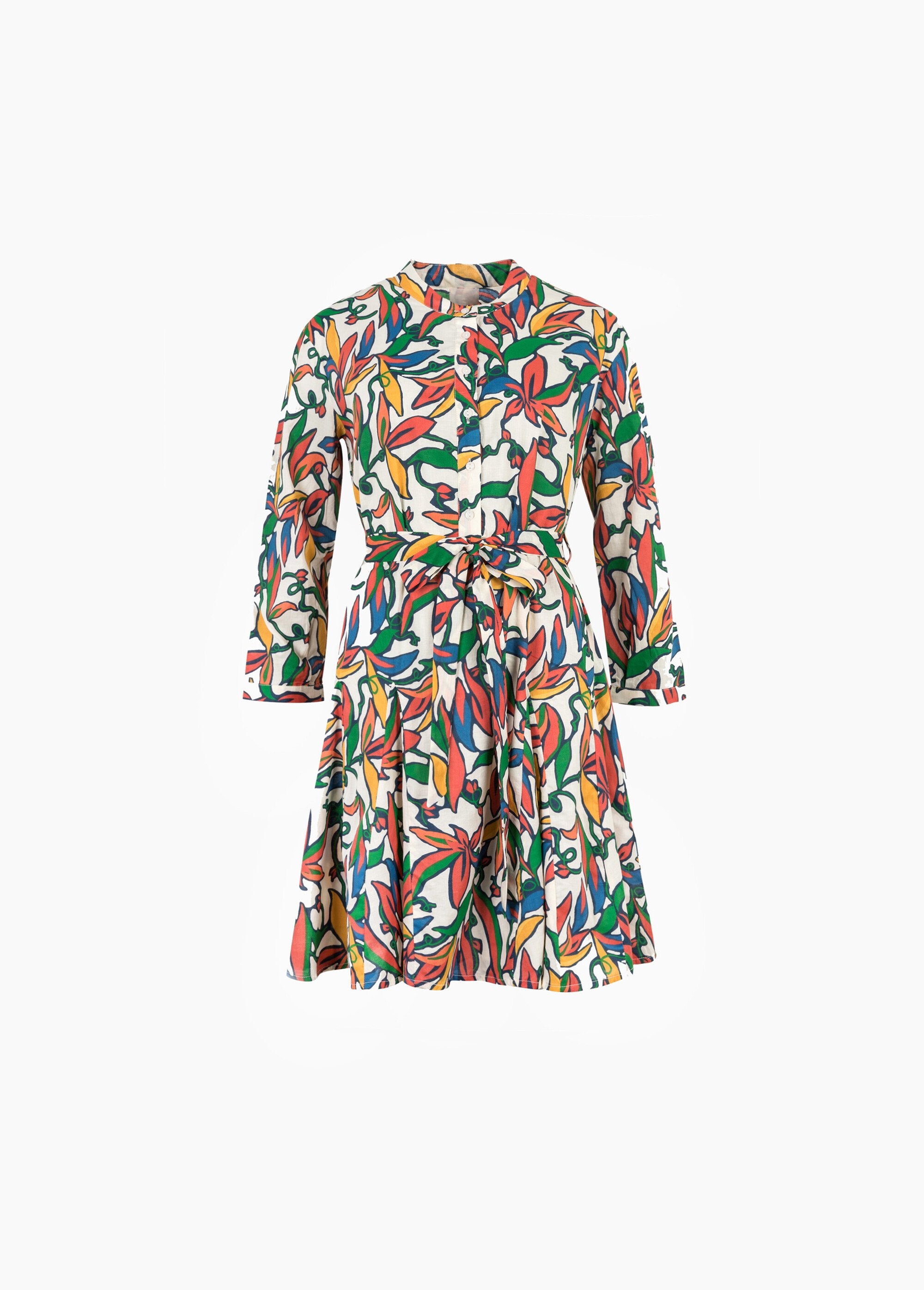Korte_jurk_met_kleurrijke_print_en_riem_Ecru_print_AP1_slim