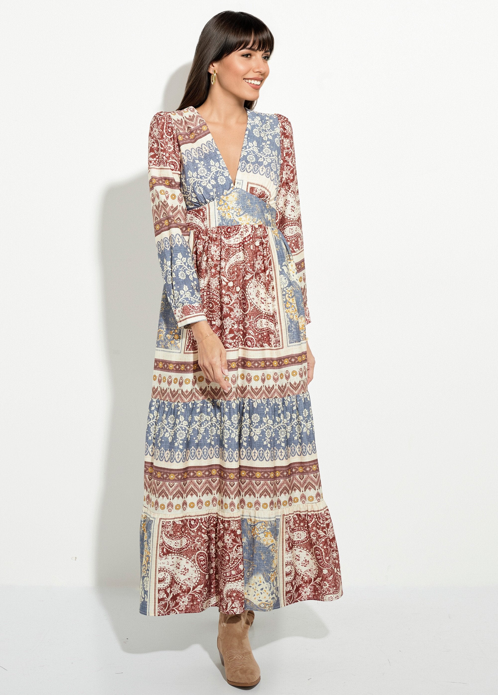 Gelaagde_maxi-jurk,_patchworkpatroon_Bleu_et_beige_FA1_slim